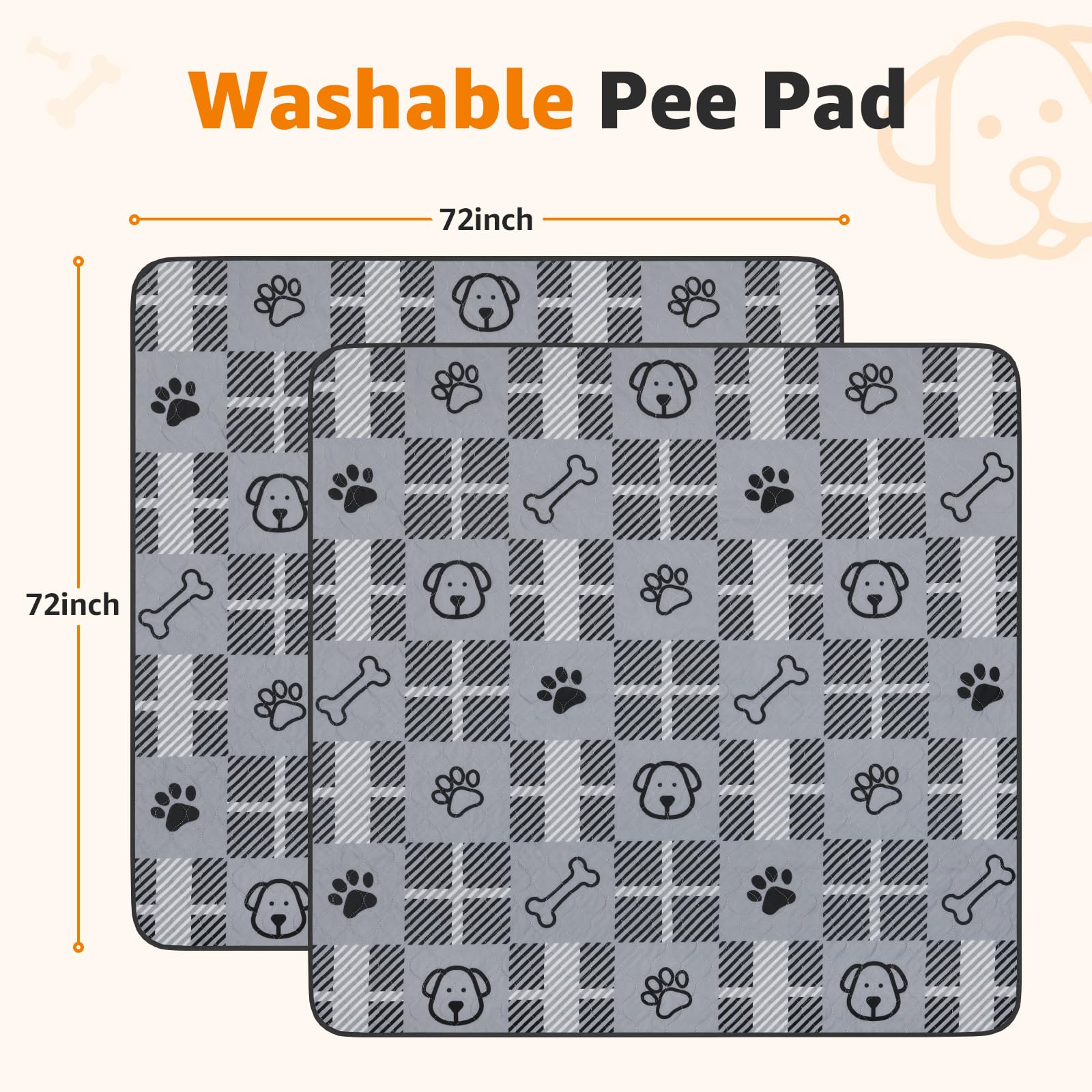 LOOBANI Washable Pee Pads for Dogs: 72x72 Lagre Reusable Dog Pads Mat, Waterproof Leakproof Washable Puppy Pad, Non-Slip Whelpin