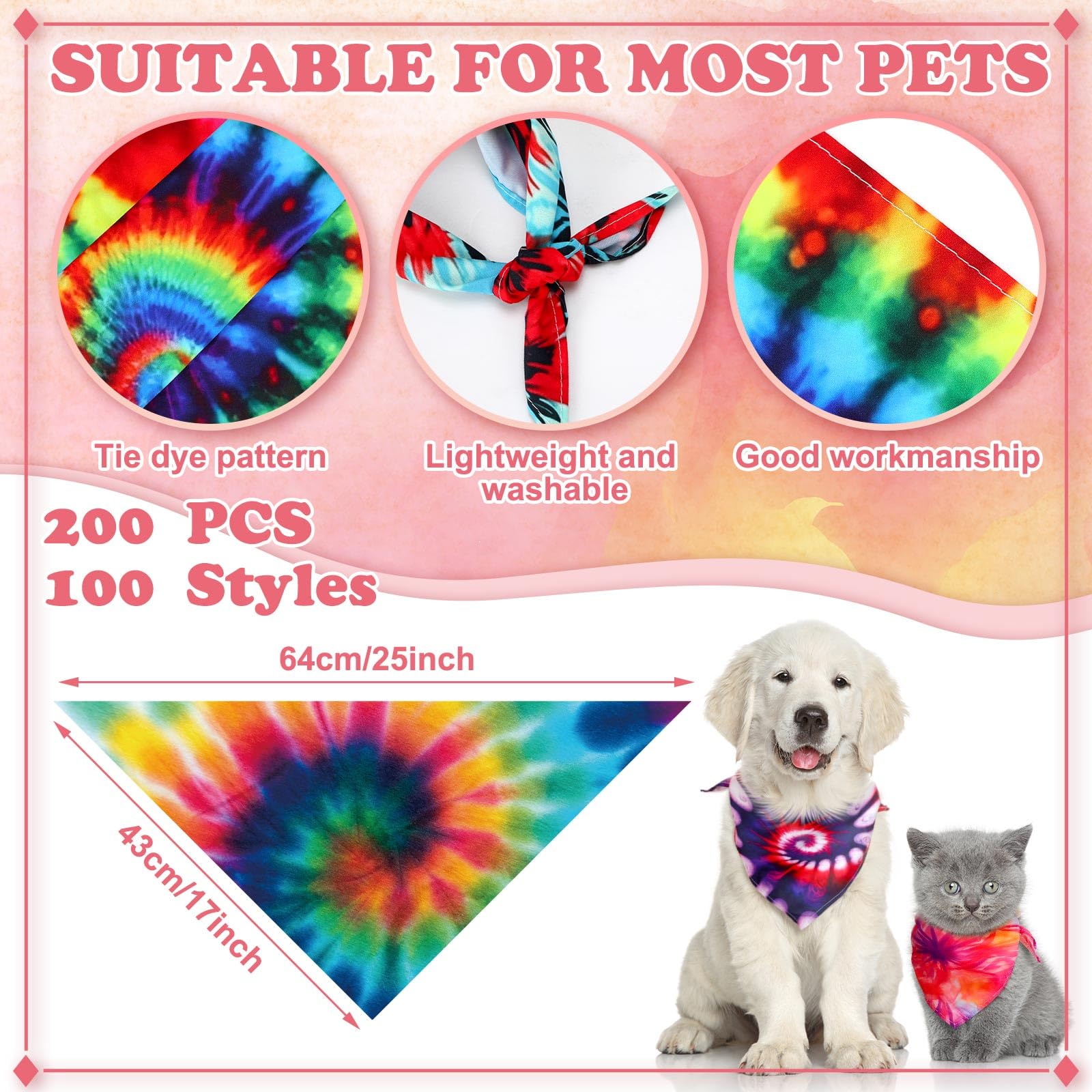 Huhumy 200 Pcs Dog Bandanas Bulk Pet Bibs Colorful Triangle Scarf Pet Bandanas For Medium Large Dogs Spring Summer Birthday Cost
