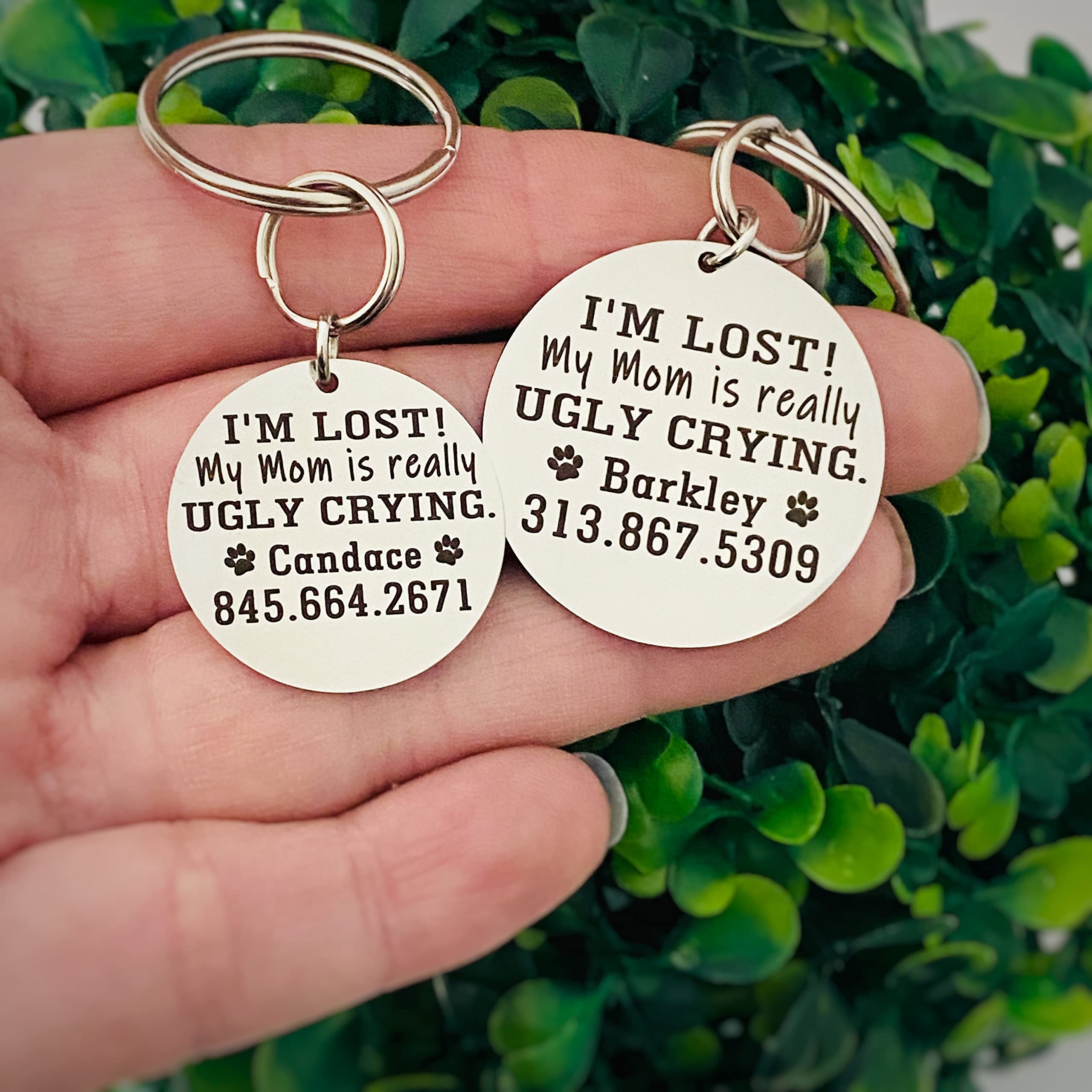 Stainless Steel Round Pet Id Tag, Personalized Funny Dog Or Cat Id Tag, I'M Lost. My Mom Is Really Ugly Crying...