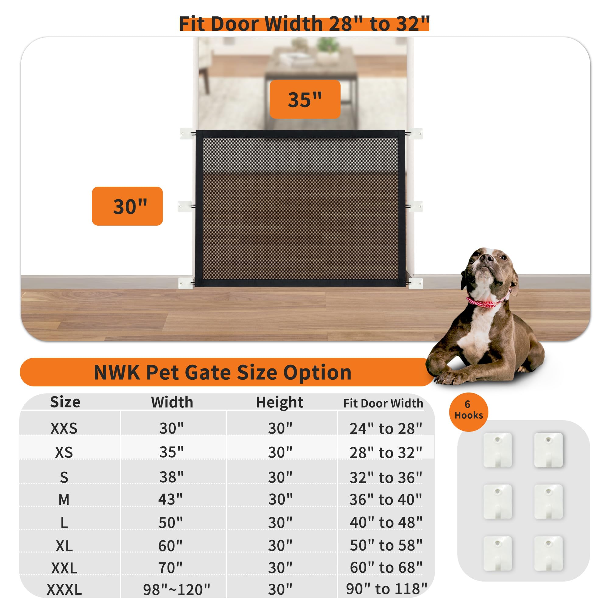 NWK Magic Dog Gate for Stairs Pet Gate for The House Providing a Safe Enclosure for Pets to Play and Rest, 6 Hooks Design (2, 35