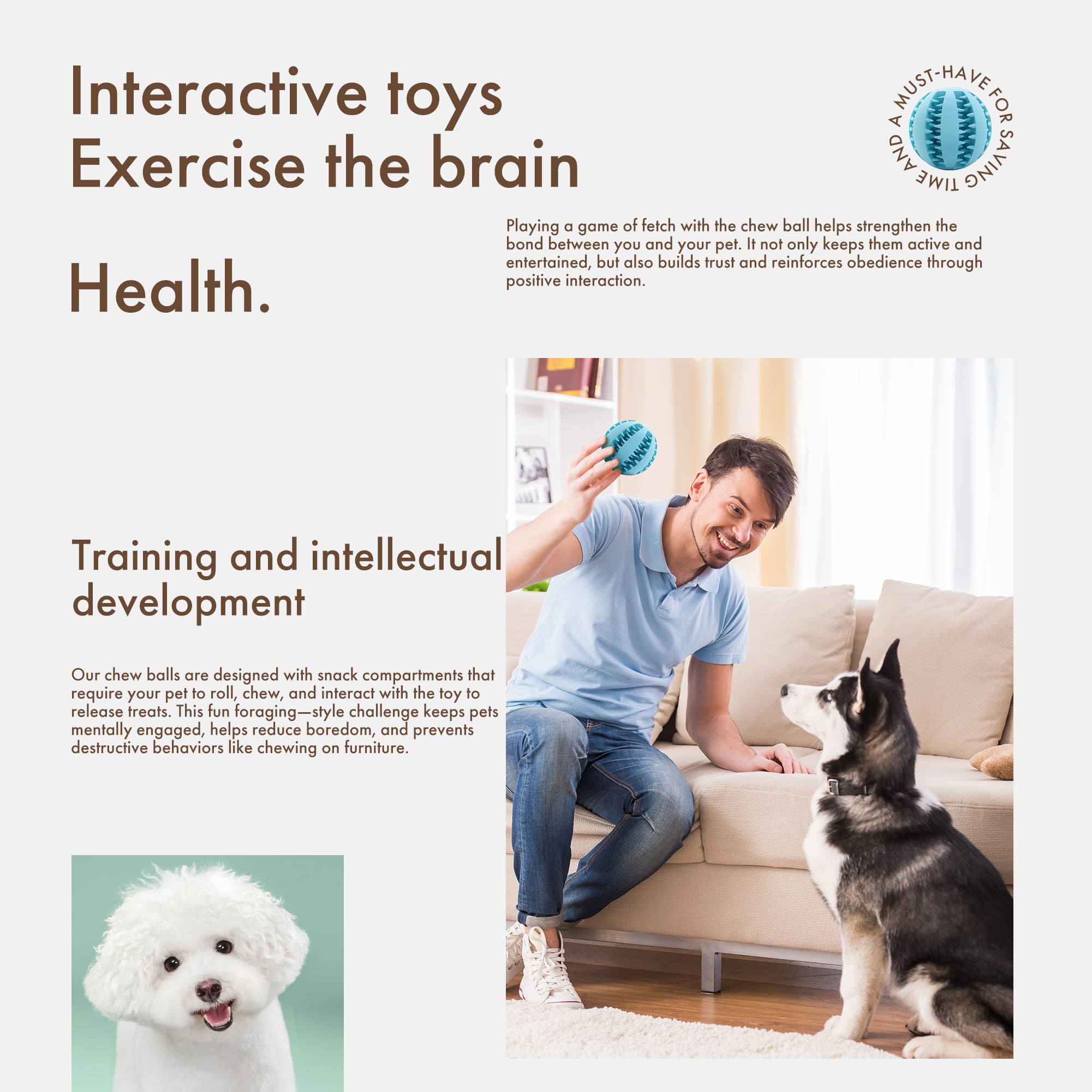 Miras Pocket Engaging Treat-Dispensing Chew Ball for Dogs - Natural Rubber Puzzle Toy for Teething, Boredom & Dental Health (Sk