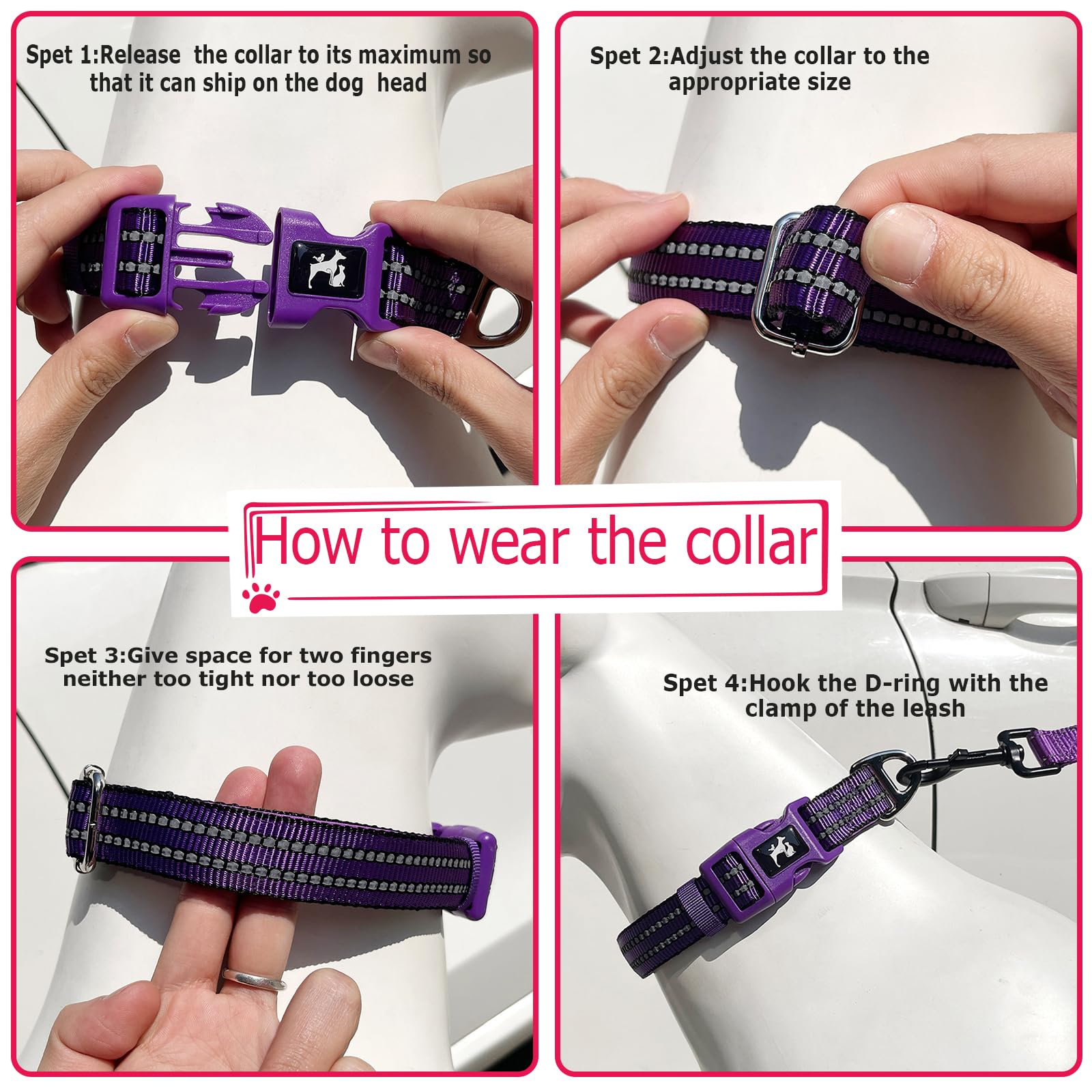 Onefojojo Pink Girl Dog Collar,Reflective Dog Collars With Soft Neoprene Breathable Quick Release Basic Dog Collars For Medium L