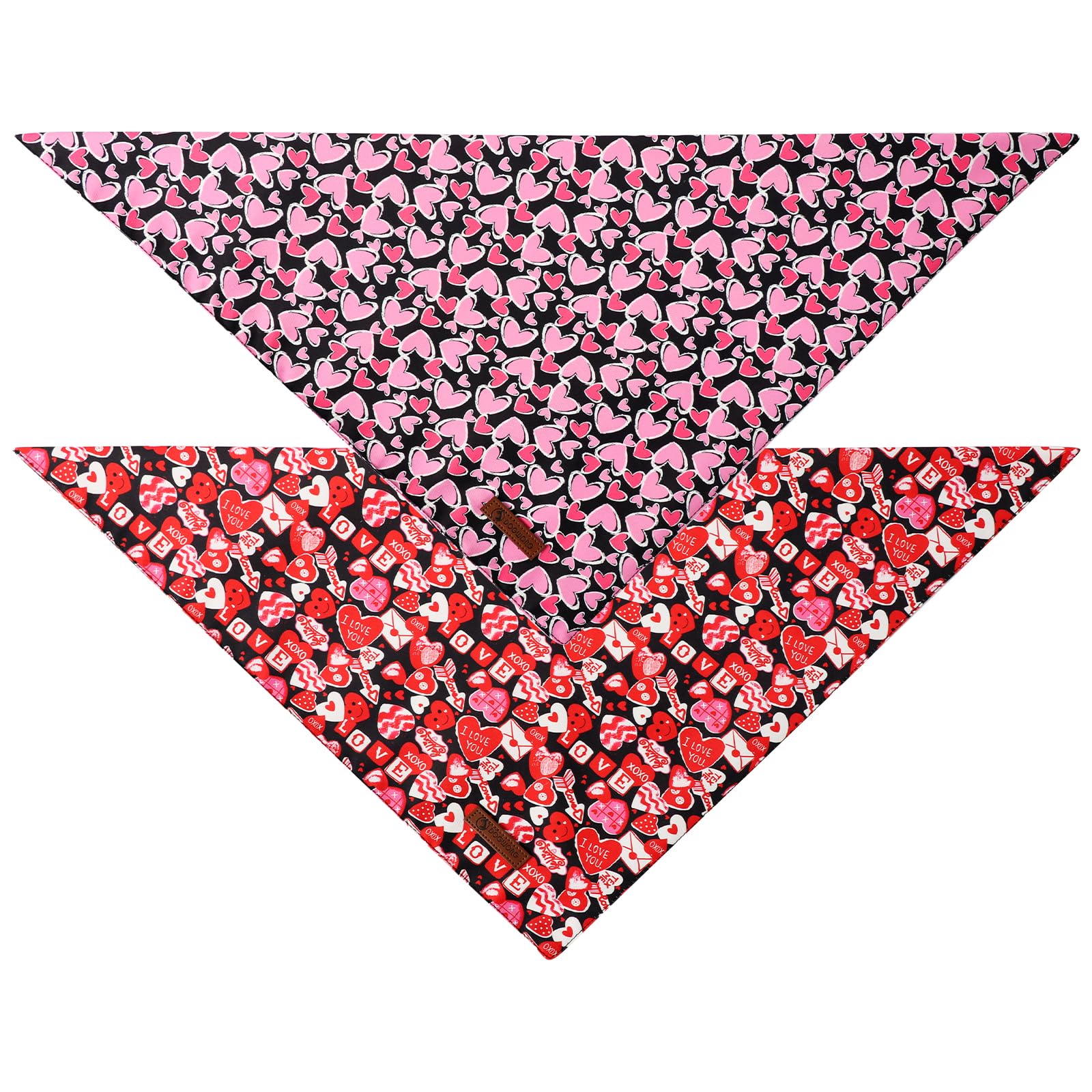 Dogwong Valentine'S Dog Bandanas 2 Pack, Triangle Reversible Love Heart Pet Scarf Durable Red Heart Holiday Bandana For Small An