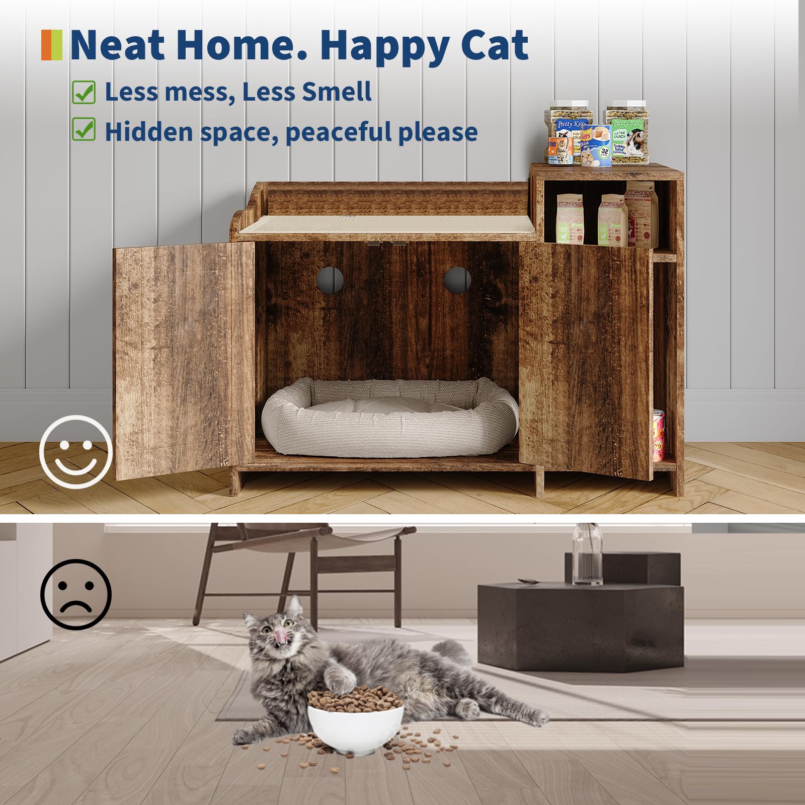 GarveeHome Cat Litter Box Enclosure with Storage Shelve Adn Wooden Barn Door, Hidden Litter Box Cabinet, End Table Style Indoor
