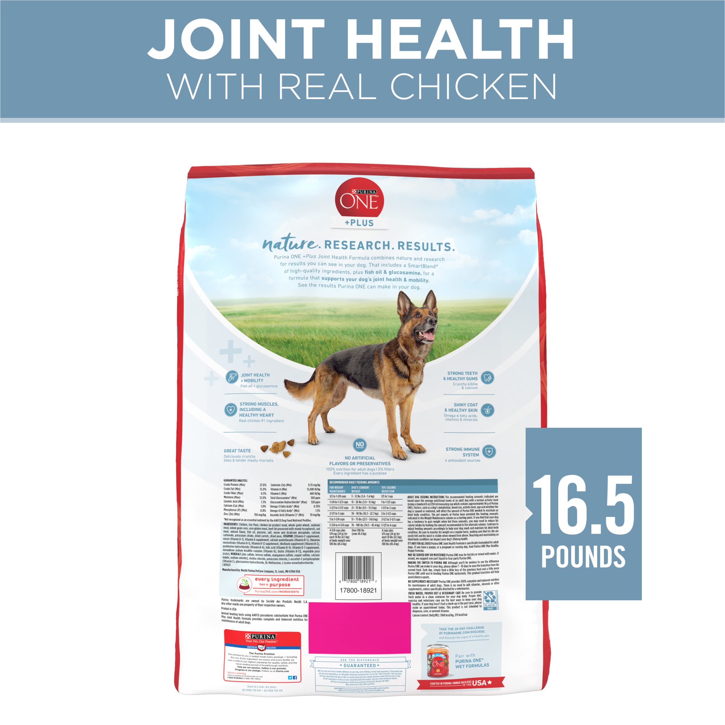 Purina ONE Plus Joint Health Formula Natural With Added Vitamins, Minerals and Nutrients Dry Dog Food - 16.5 lb. Bag