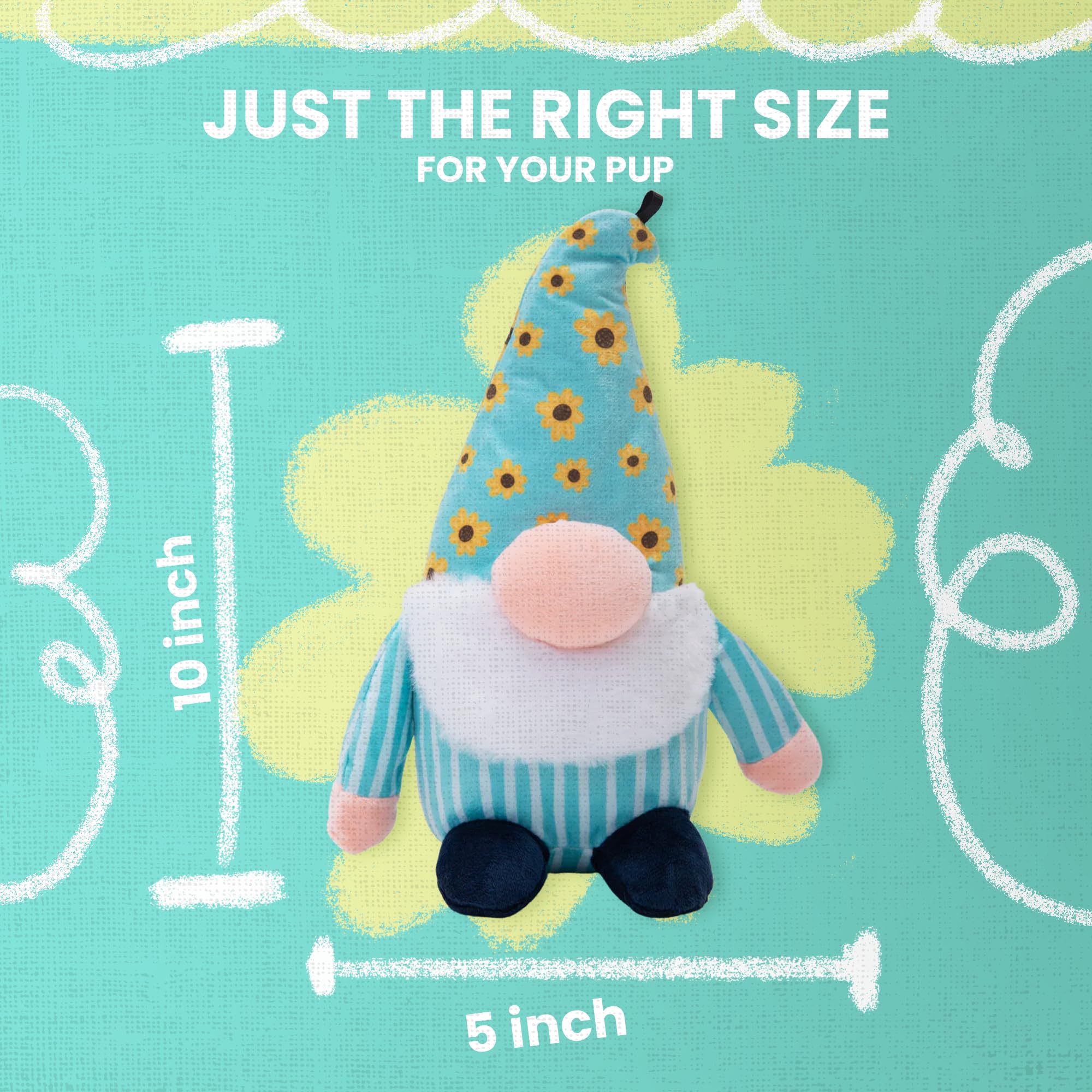 Snug Arooz Snugarooz Sunny The Gnome Plush Dog Toy With Repair Patch ?Eco-Friendly - Crinkle & Squeaky Fun, Perfect For Small Dogs, Made From Recycled Materials