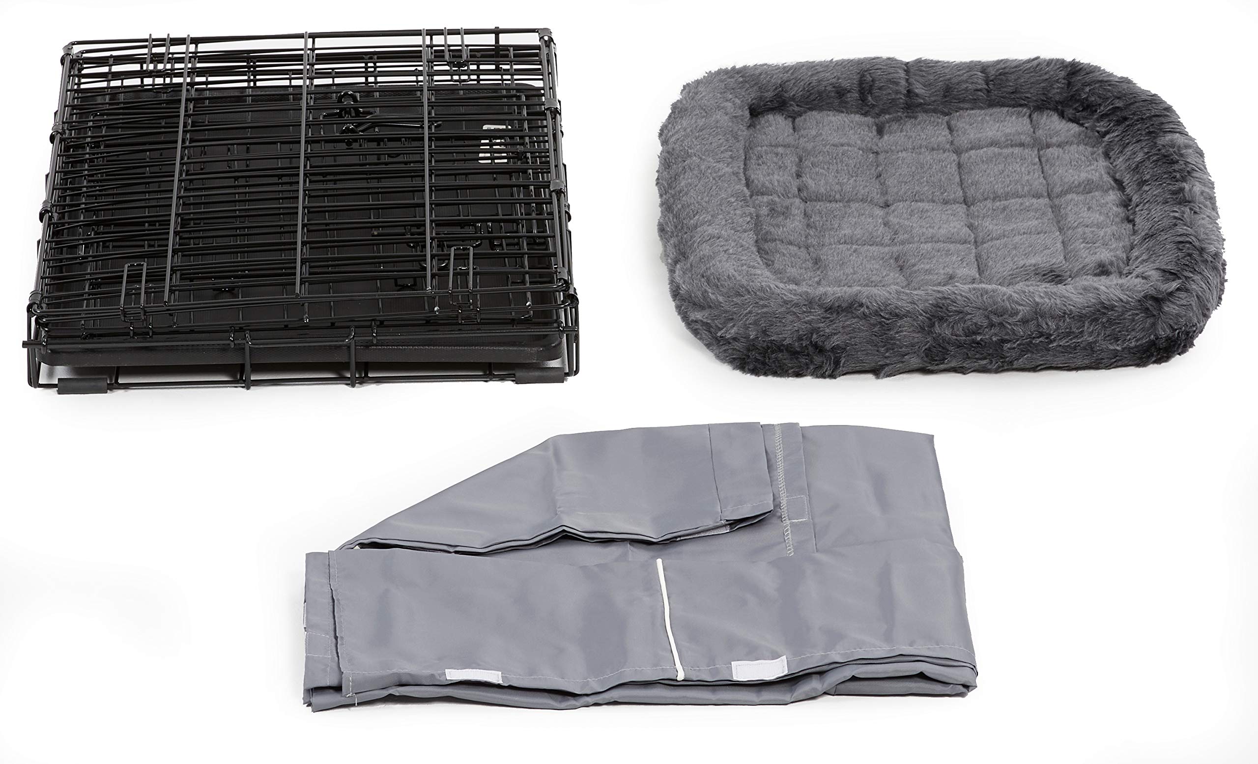 New World Double Door Dog Crate Kit Includes One Two-Door Crate, Matching Gray Bed & Gray Crate Cover, 24-Inch Kit Ideal For Sma