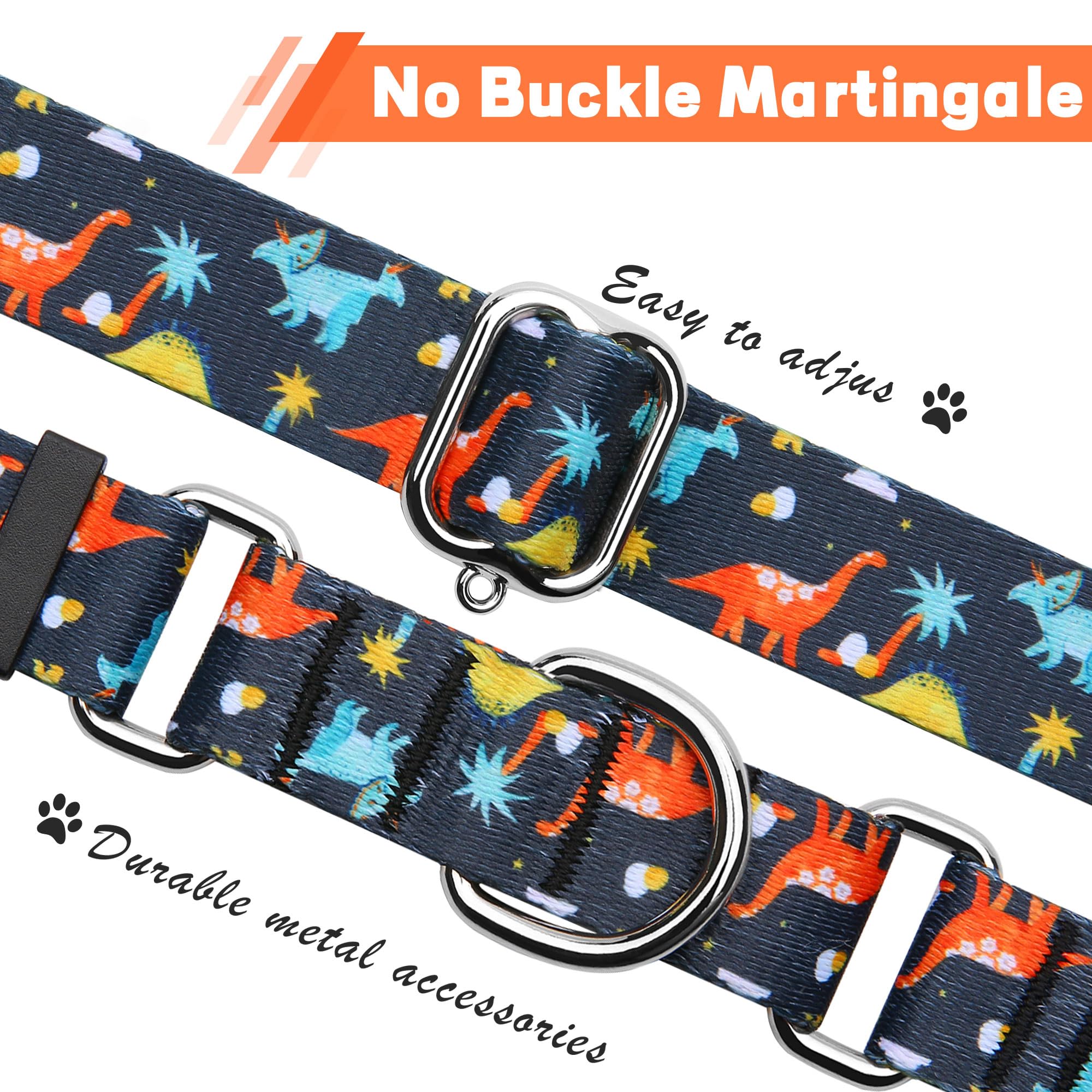 Hikiko Martingale Collar For Dogs With No Buckle Boy Male No Pull Dog Collars For Large Dogs,Dinosaur,L
