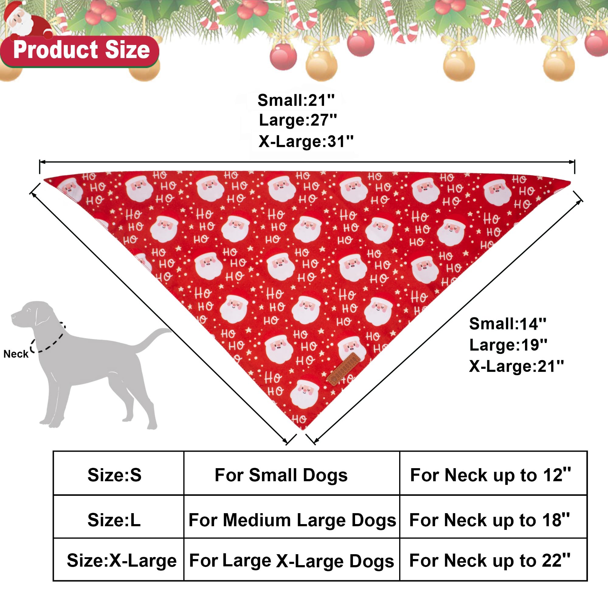 ADOGGYGO Christmas Dog Bandanas, Snowman Santa Xmas Pet Scarf, Multi Size Offered, Red Green Christmas Bandana for Medium Large