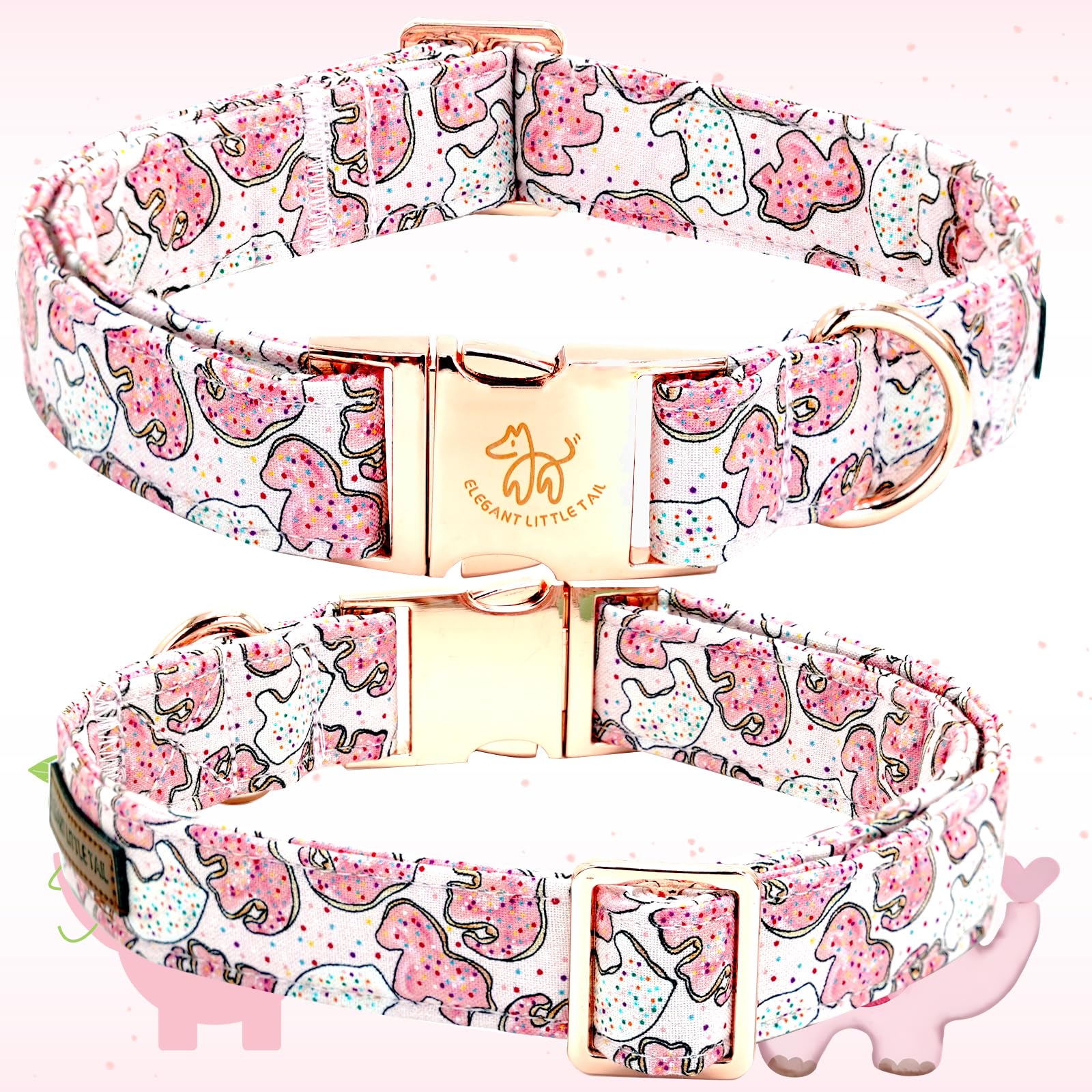 Elegant Little Tail Dog Collar, Pink Dog Collar With Bow Cute Elephant Cookies Print Cotton Soft Female Male Pet Collar Bowtie D