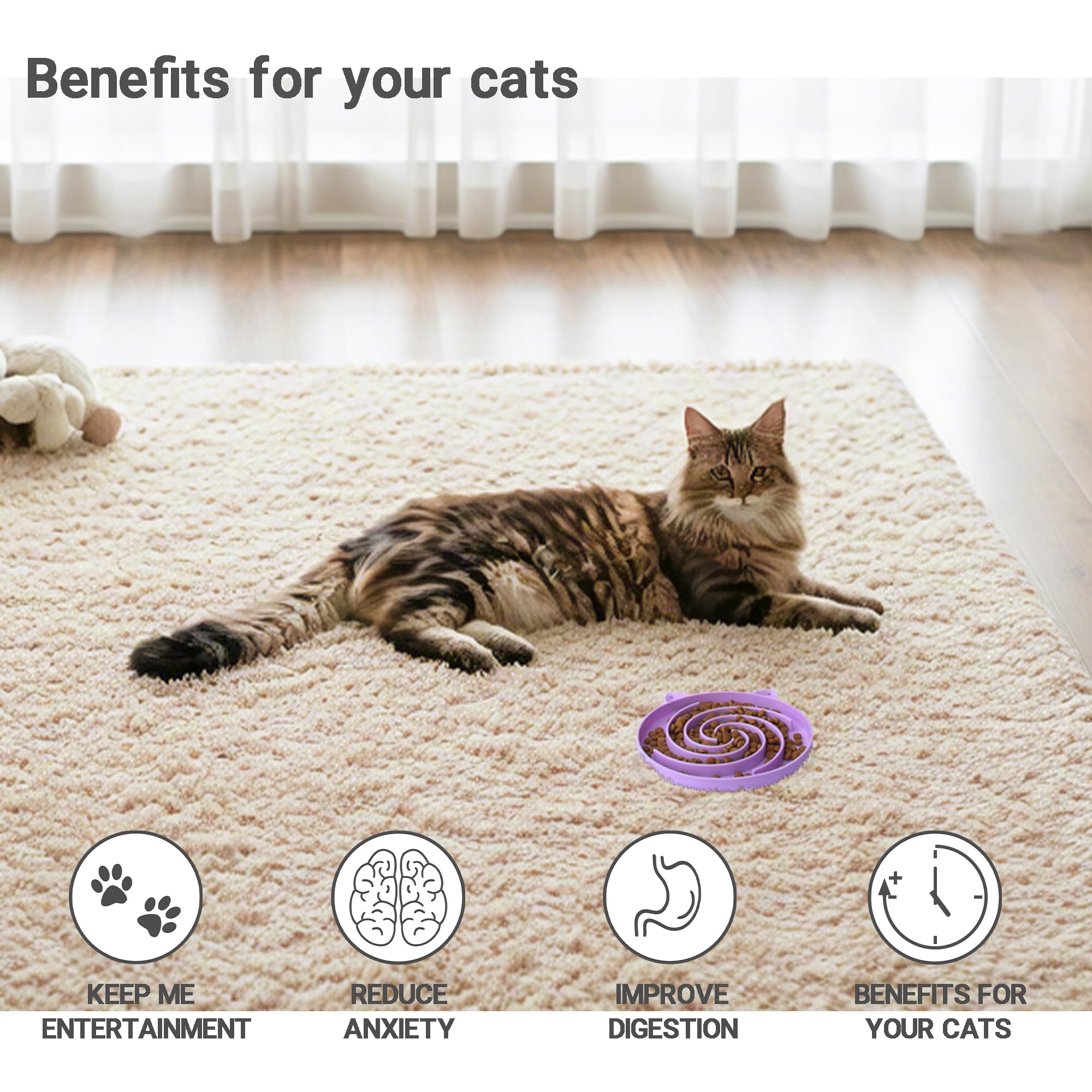 Bifeaw Slow Feeder Cat Bowl, Silicone Easy-Clean Design, Purple and Pink, Model MW-F