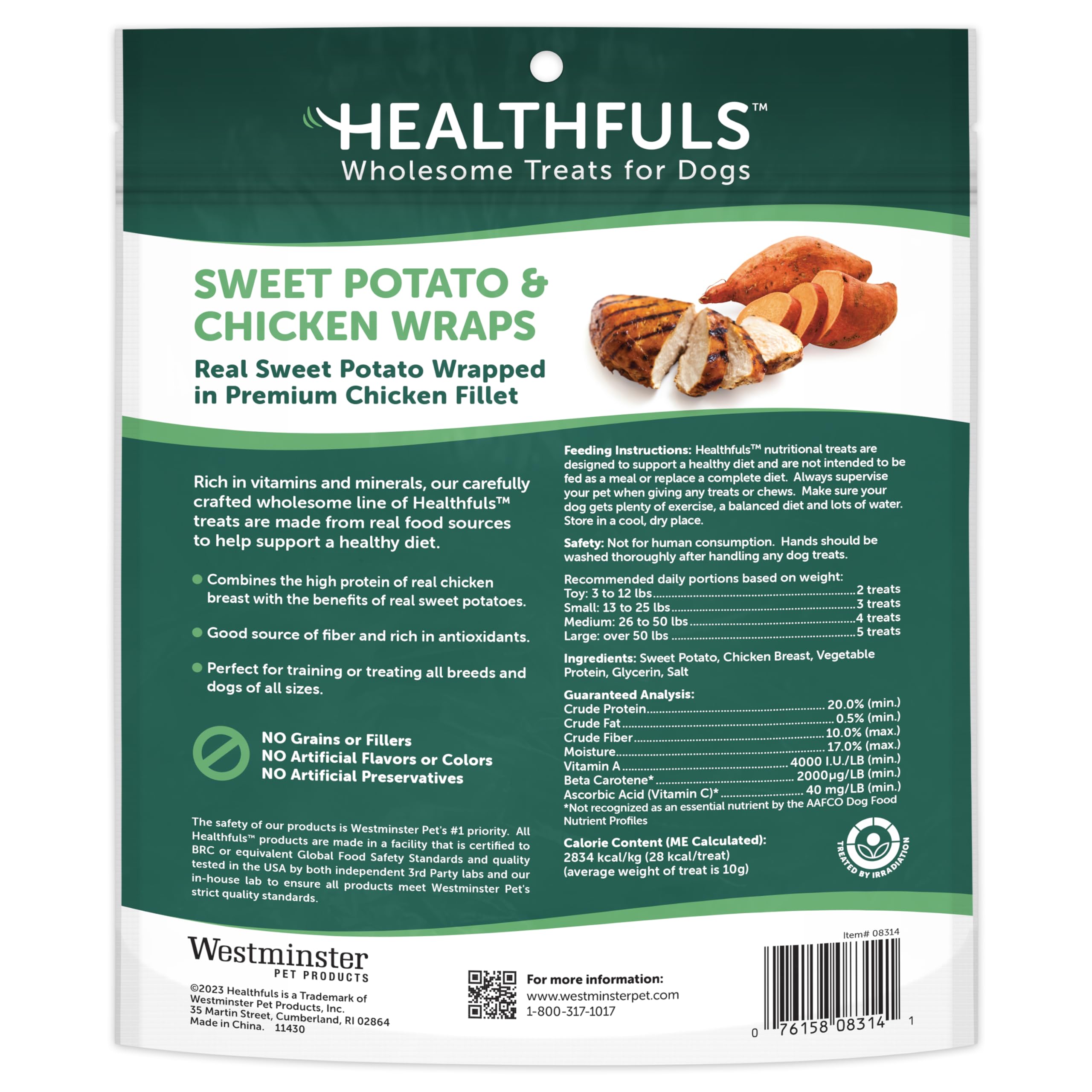HEALTHFULS Chicken Wrapped Sweet Potato Dog Treats, 16oz, 1lb, Brown