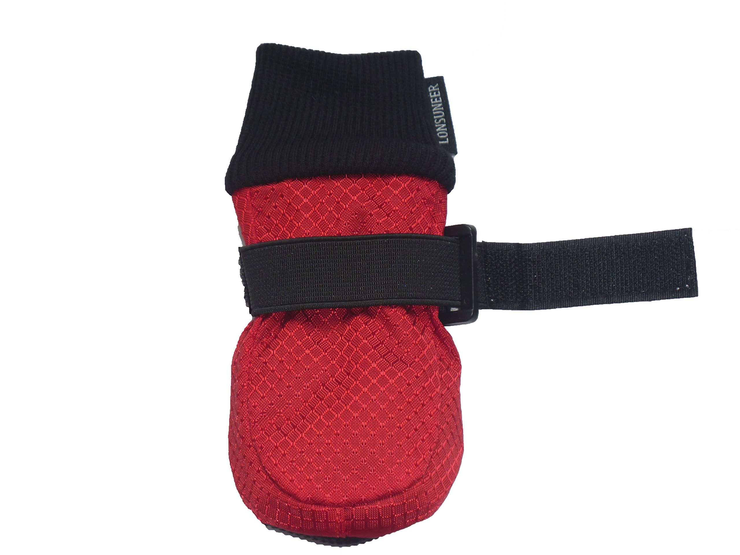 LONSUNEER Dog Boots - Waterproof & Nonslip - Soft Sole - Size Small - Red - Set of 4