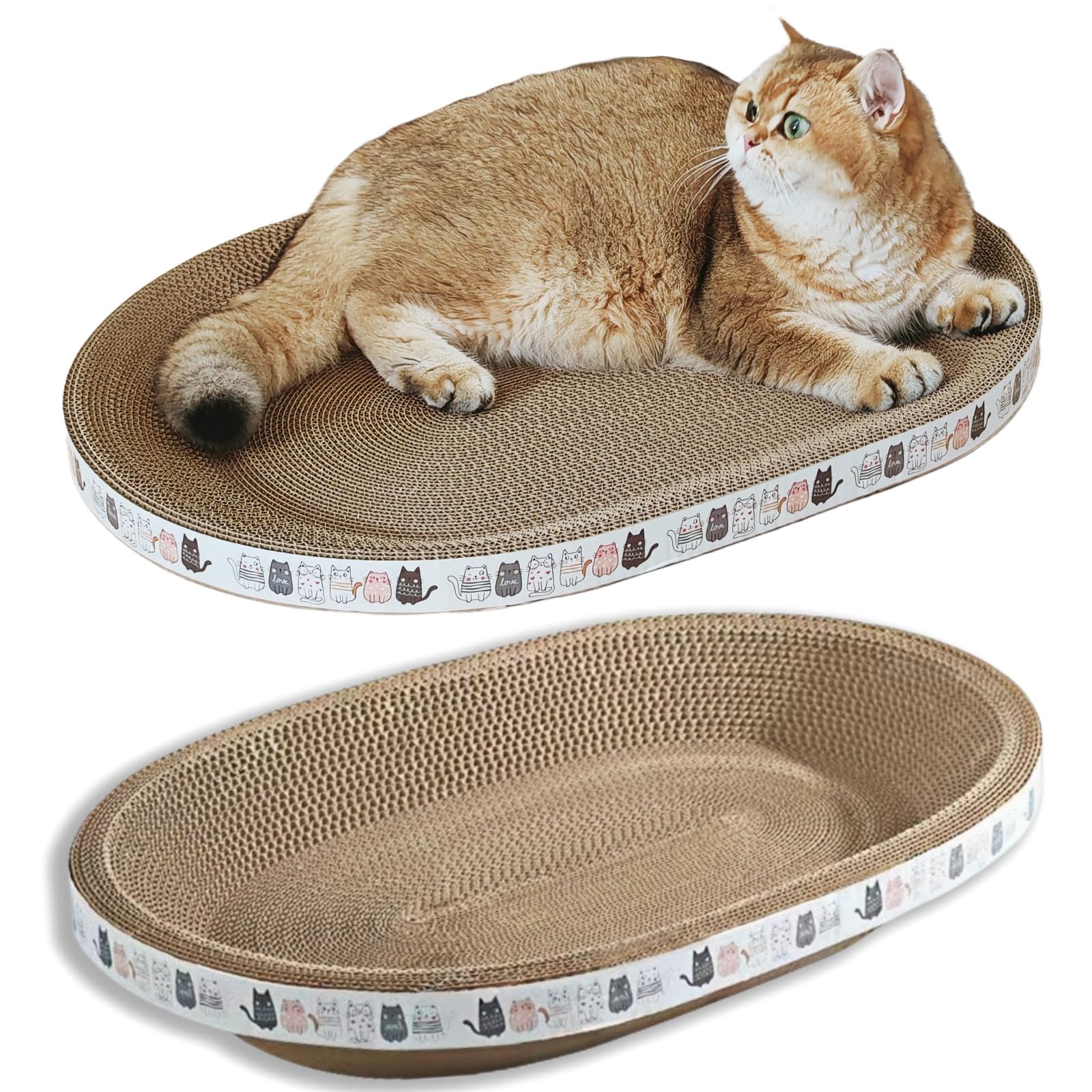 Spindro 2 Pack Extra Large Cat Scratcher Cardboard, Oval Scratcher Bed Cat Scratch Bowl, Scratching Lounge Couch Round Shaped Ne