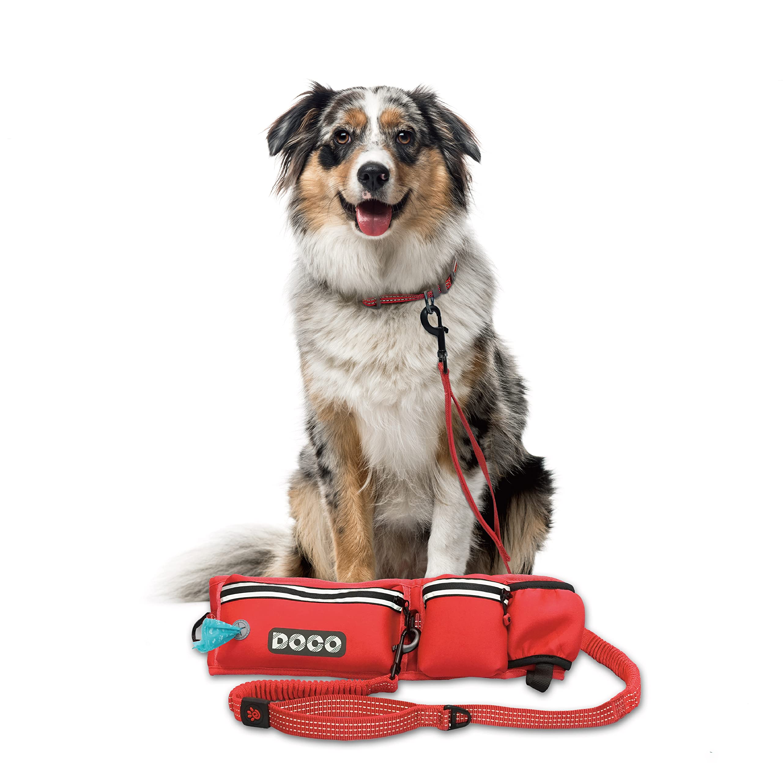 Doco Heavy Duty Hands Free Dog Leash, Retractable Bungee For Running Walking Jogging, Training, Hiking │ Adjustable Waist Belt, Reflective Stitches, Dual Handle (Medium-Large Dogs, 20-100 Lbs)