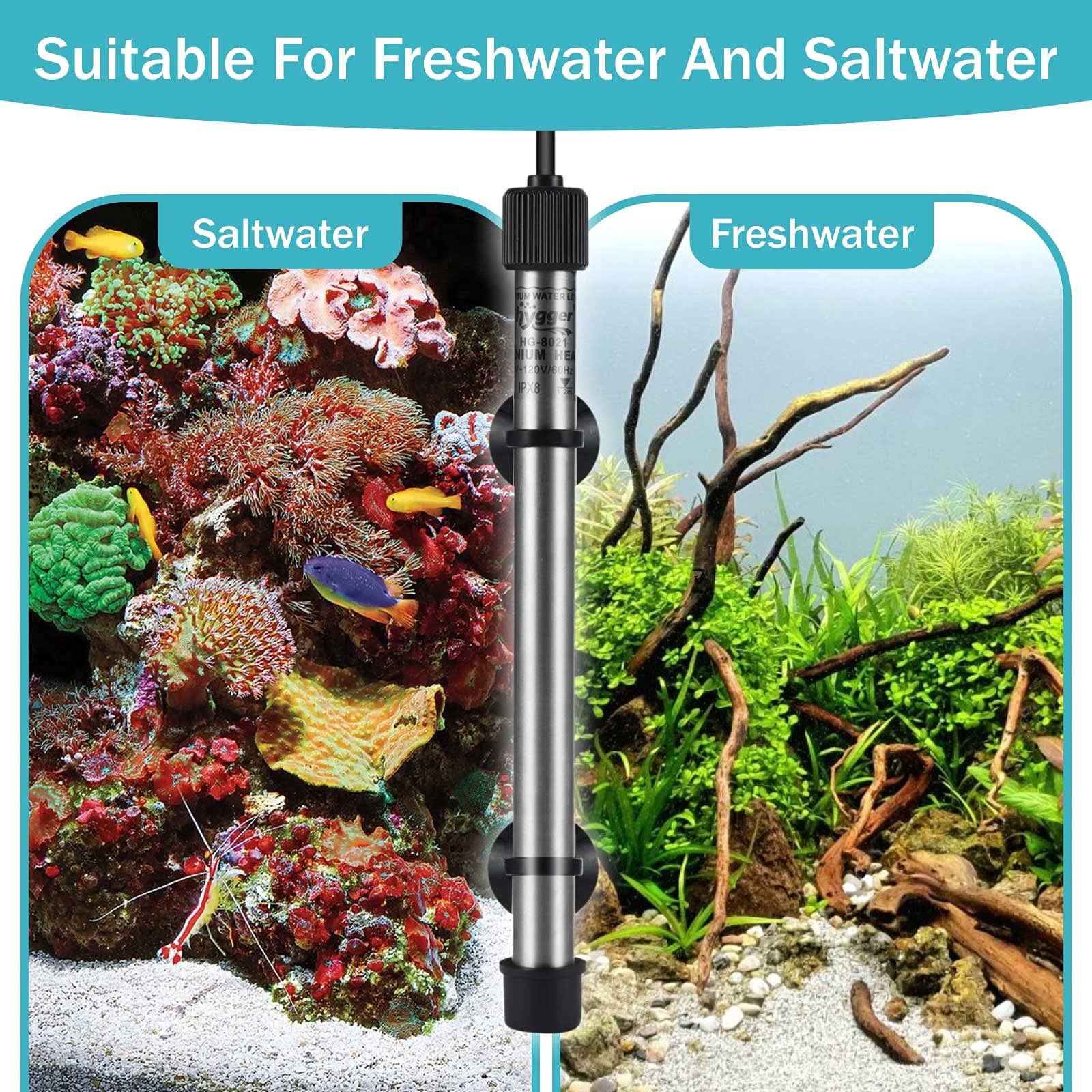 Hygger Pinpoint Saltwater Aquarium Heater With Digital Thermostat Ic Temp Controller, Titanium Tube Submersible Fish Tank Heater For Coral Reef 500 Watt