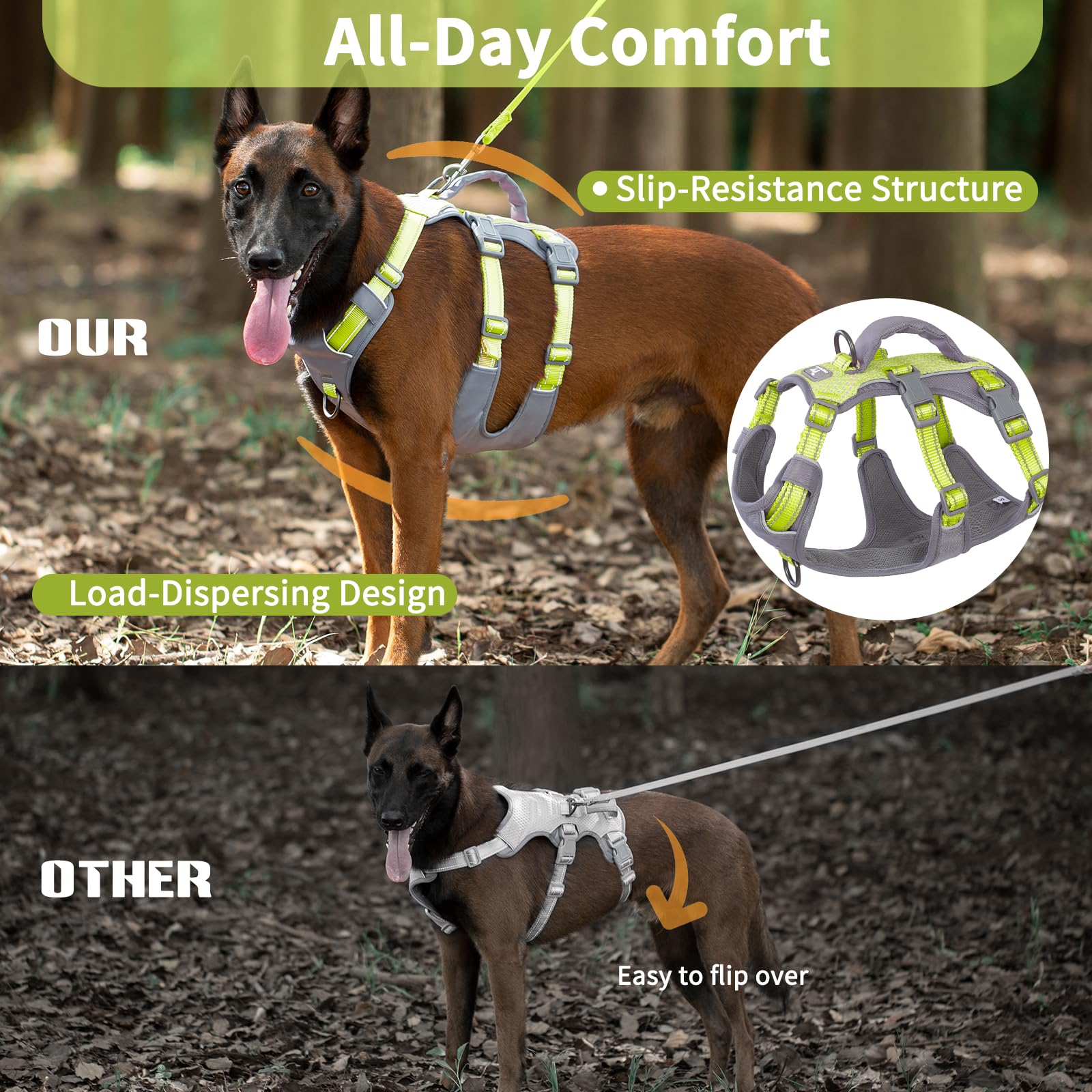 Huntboo Reflective Dog Harness With Handle, Escape Proof, No Slip, Breathable, Lightweight, Adjustable Lift Harness For Small, M