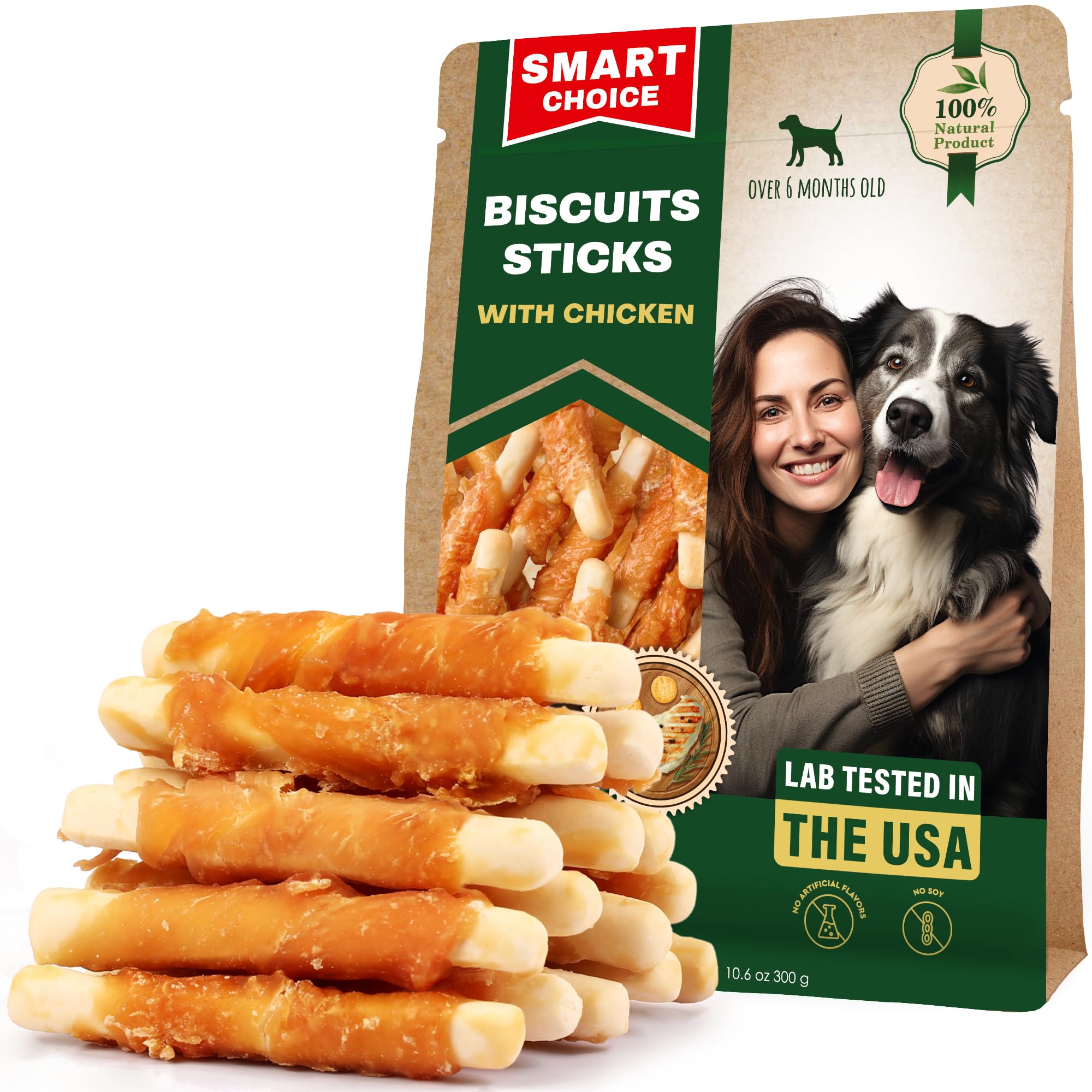 Dog Treats Biscuits Sticks Chicken Wrapped Human Grade Meat 10.6 oz - Natural Dried Snacks Rawhide - Free & Grain Free Long Last