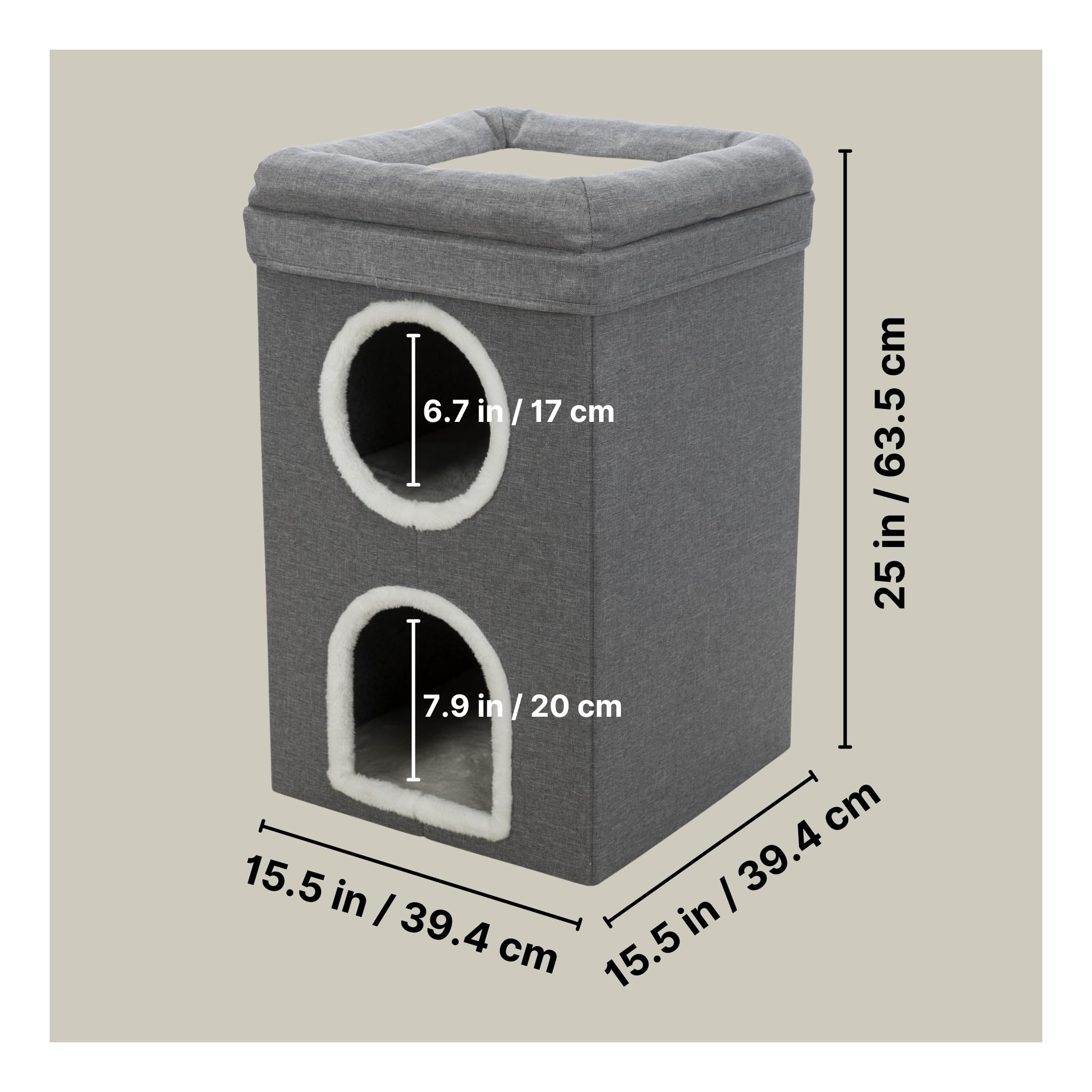 Trixie Saul Cat Condo | 2-Story Condo Tower | Scratching Surface | Foldable For Easy Storage | Gray