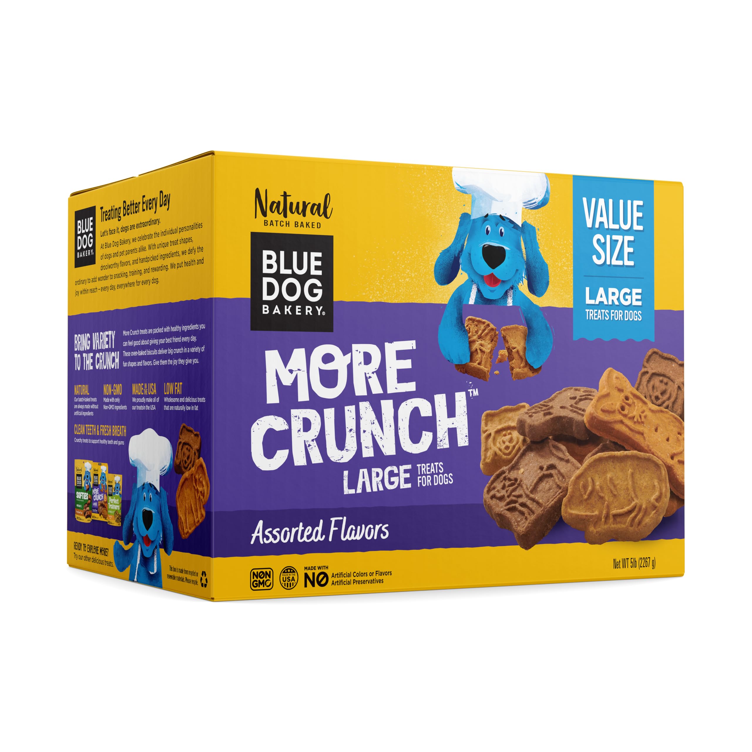 Blue Dog Bakery More Crunch Biscuits Value Box | Large, Bacon, Chicken, Cheese, Peanut Butter | Natural Healthy Dog Treats, 5 Po