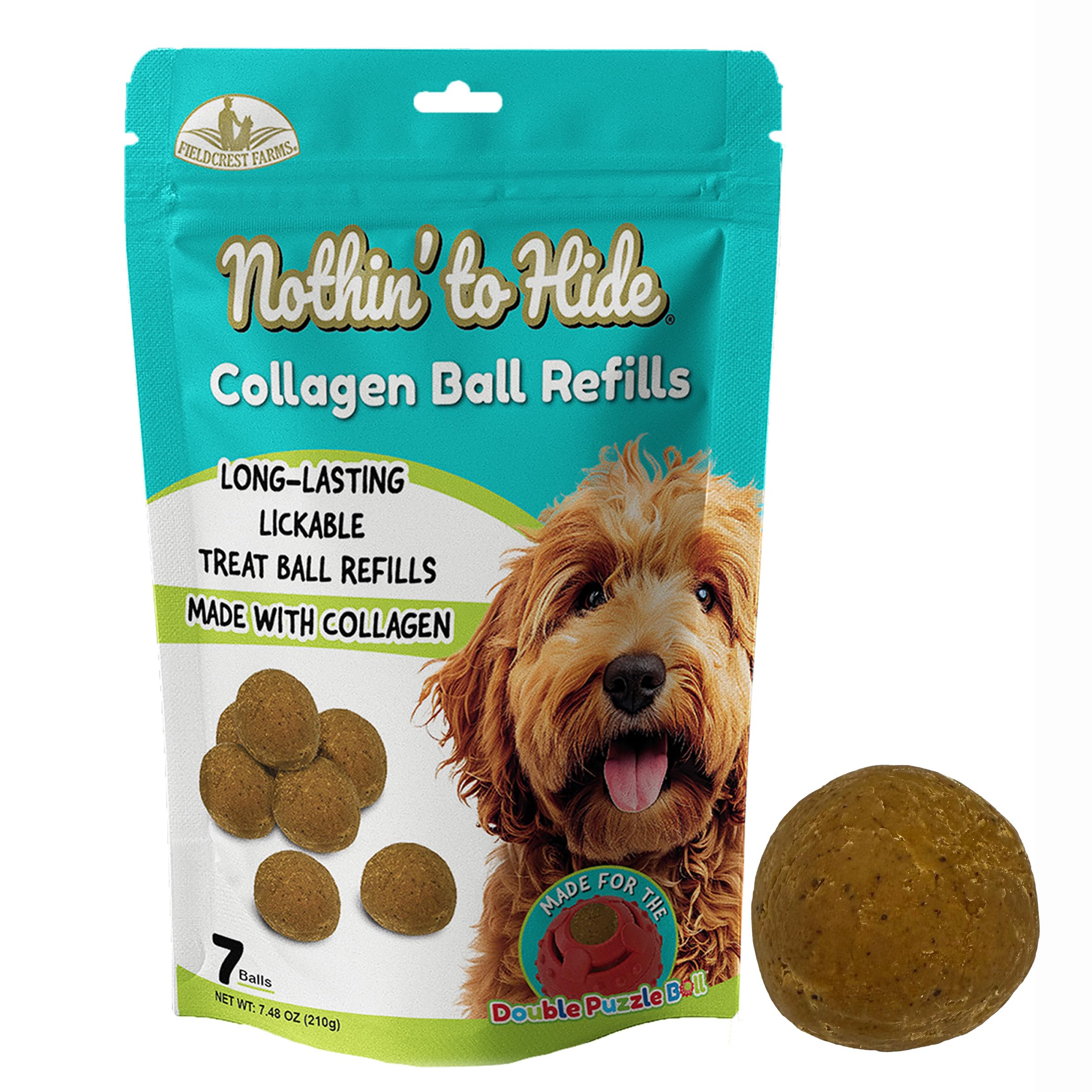 Fieldcrest Farms Nothin to Hide Collagen Ball Refills - 7 Pack Lickable Dog Treats for Seek-A-Treat Double Puzzle Ball, Low-Calo