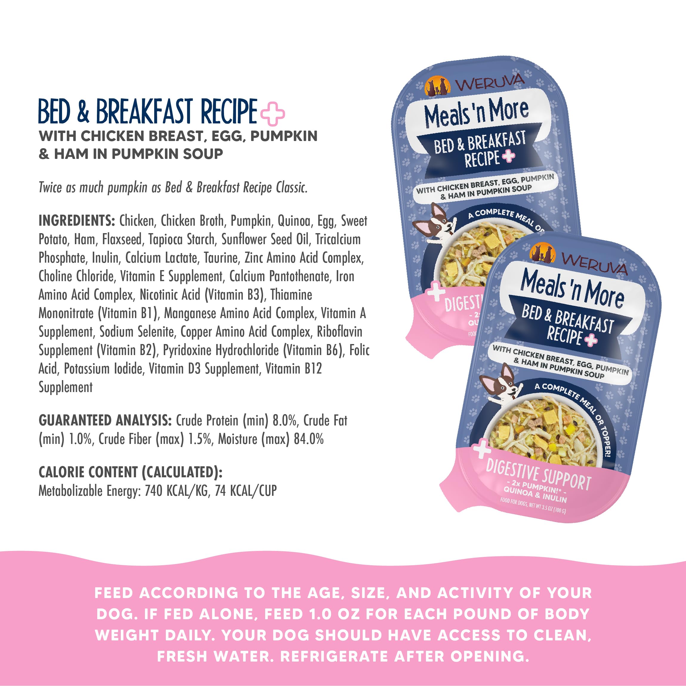 Weruva Meals n More Natural Wet Dog Food, Bed & Breakfast Plus Digestive Support, 3.5oz Cup (Pack of 12)