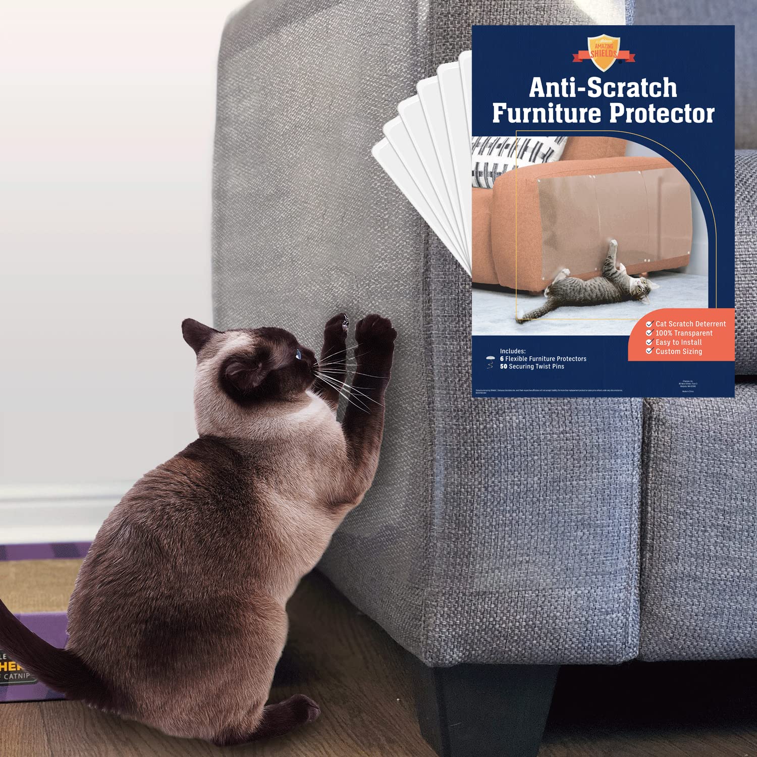 Stelucca Amazing Shields Sofa Protectors From Pets - 6-Pack Of 17-Inch X 12-Inch Cat Anti Scratch Furniture Protectors W/ Twist