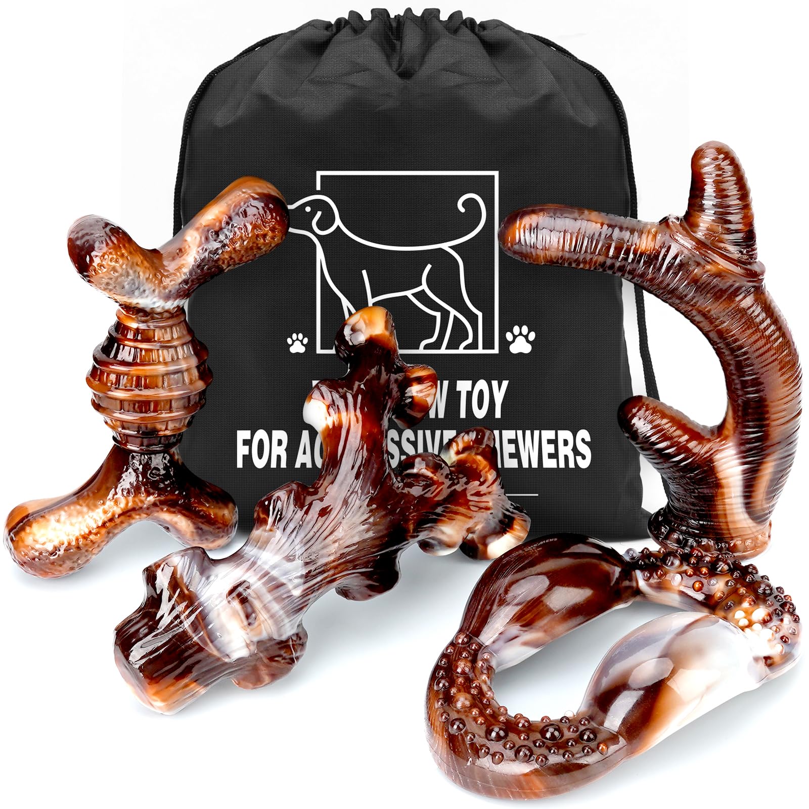 TonyEst 4-Pack Dog Chew Toys for Aggressive Chewers, Long Lasting Heavy Duty Chewing, Boredom and Stimulation for Medium Breeds,