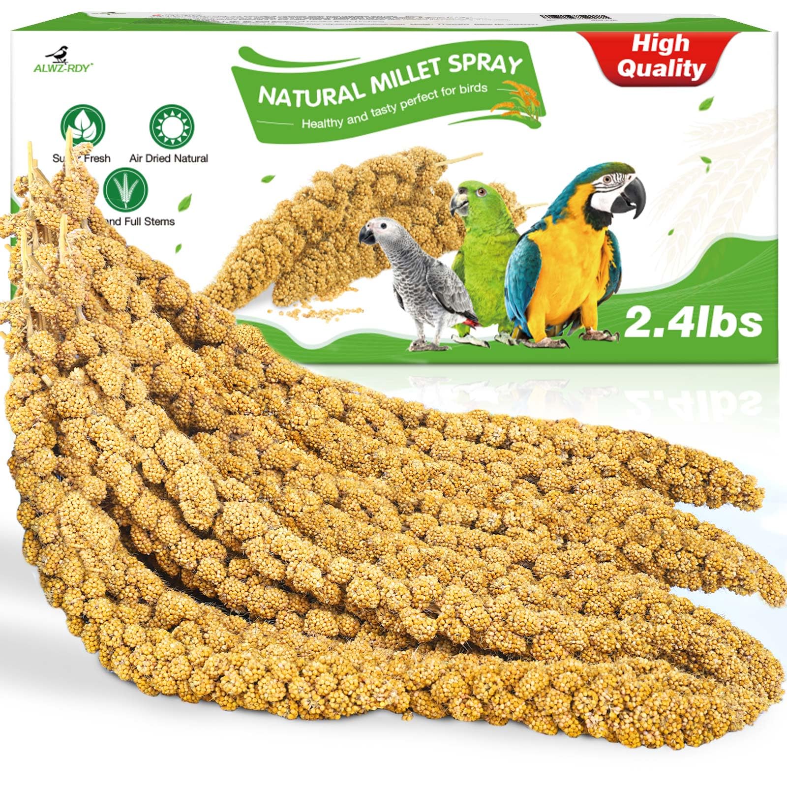 Millet for Birds 2.4LB, Natural Sun-Dried Millet Spray for Birds Seed No Stems Only Edible Tops for Parakeet, Budgies, Finches, 