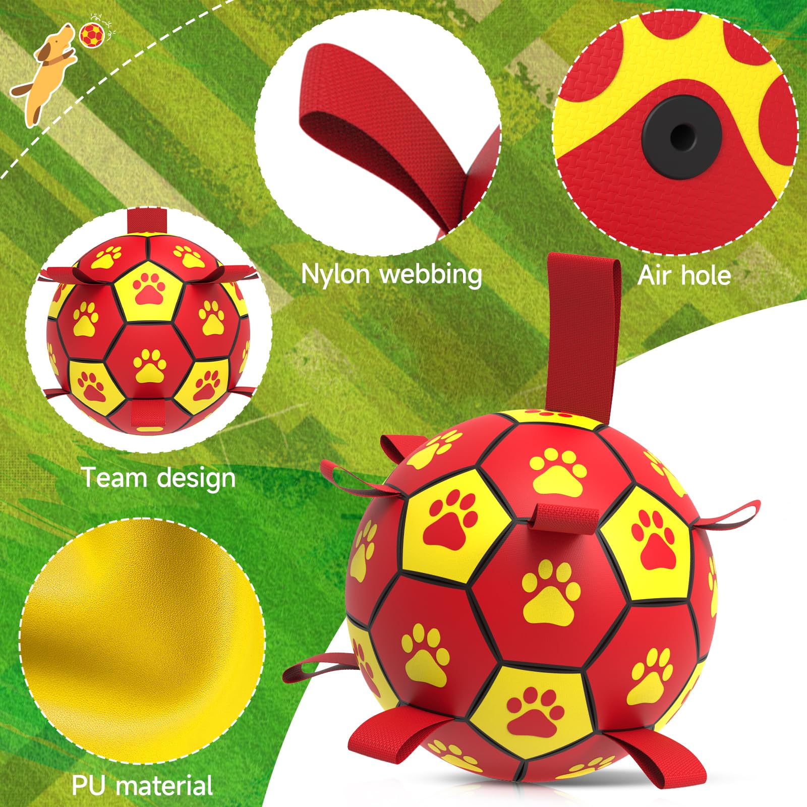 Qdan Dog Balls: Dog Soccer Ball With Straps, Herding Ball For Dogs, Outdoor Dog Toys For Large Dogs, Pet Birthday Gifts (8 Inch)