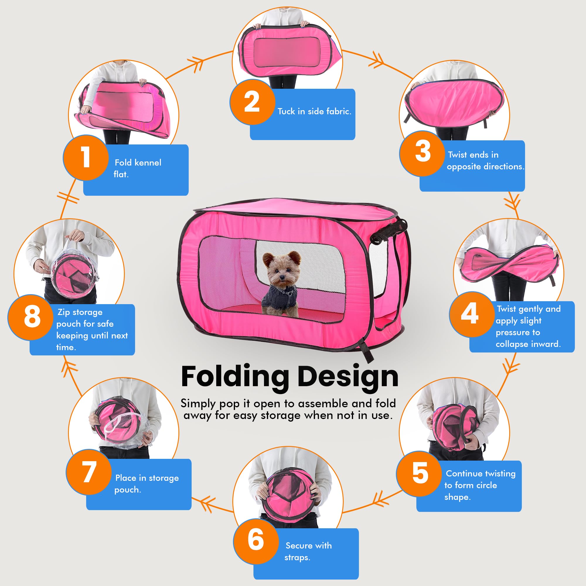 Beatrice Home Fashions Portable, Collapsible, Pop Up Kennel Travel Cat And Dog Crate, 36'' L X 22'' W X 22'' H, Fuchsia