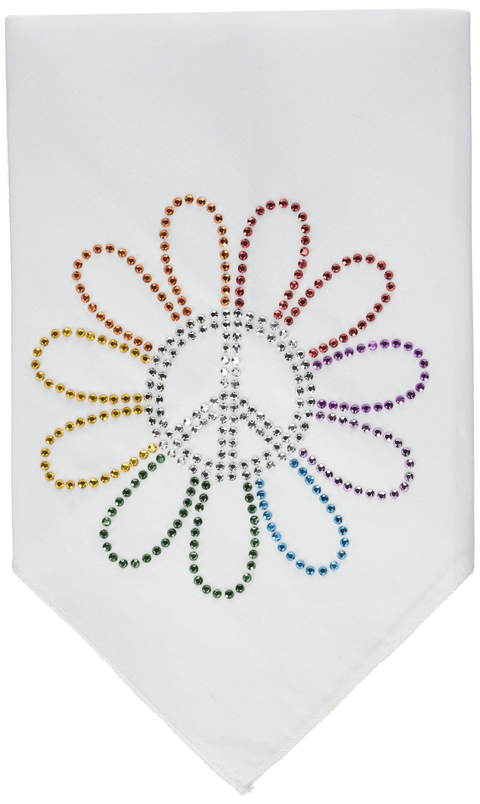 Mirage Pet Products Rainbow Peace Flower Rhinestone Bandana, Small, White