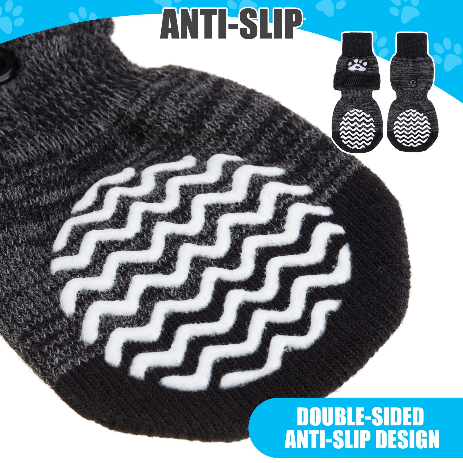 Pupteck Double Side Non-Slip Dog Socks For Hardwood Floors - 3 Pais Anti-Shedding Pet Grip Socks With Adjustable Magic Straps For Small Medium Large Doggies To Prevent Licking