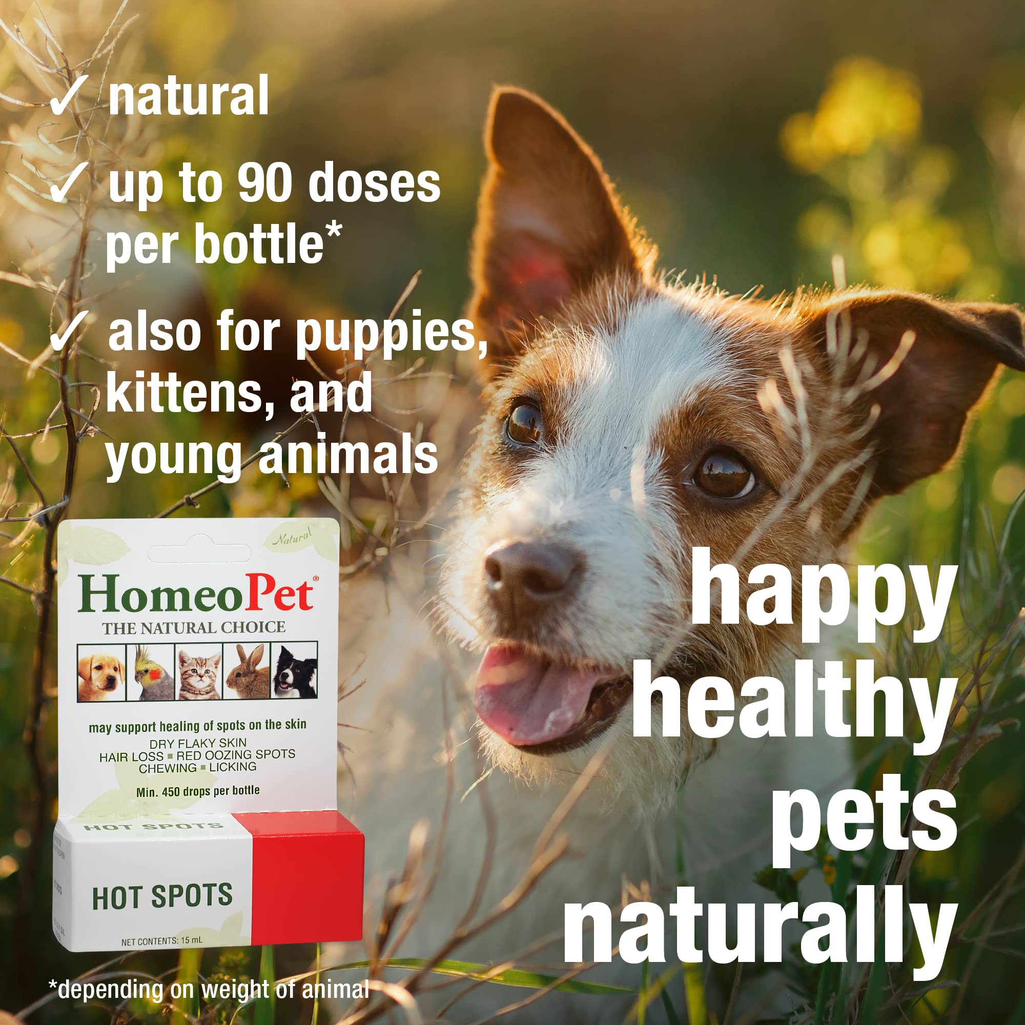 Homeopet Hot Spots, Safe And Natural Cat And Dog Skin-Soothing Medicine For Red, Irritated, And Flaky Pet Skin, 15 Milliliters