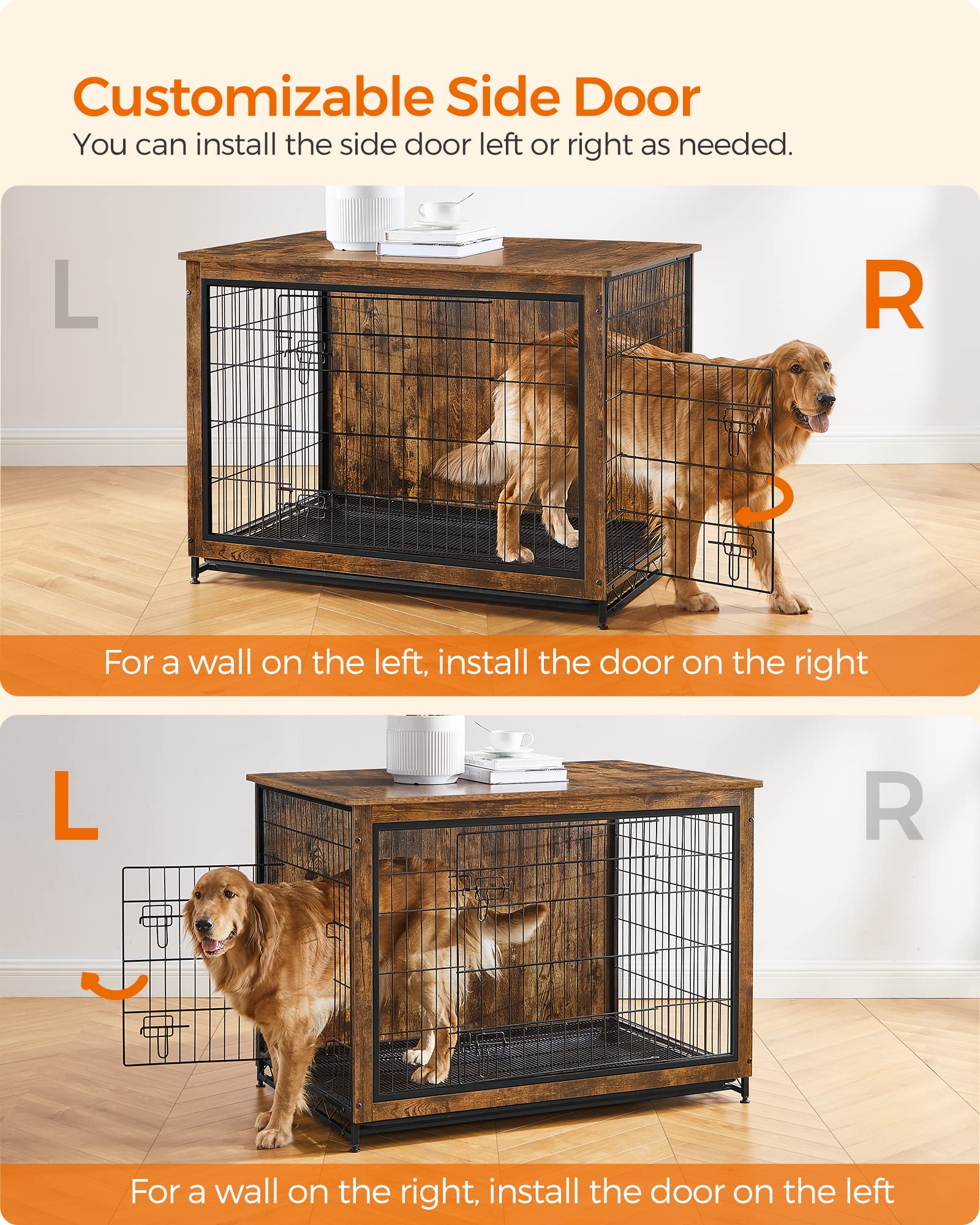 Feandrea Dog Crate Furniture, 44.1 Side End Table, Modern Kennel for Dogs Indoor up to 80 lb, Heavy-Duty Dog Cage with Multi-Pur