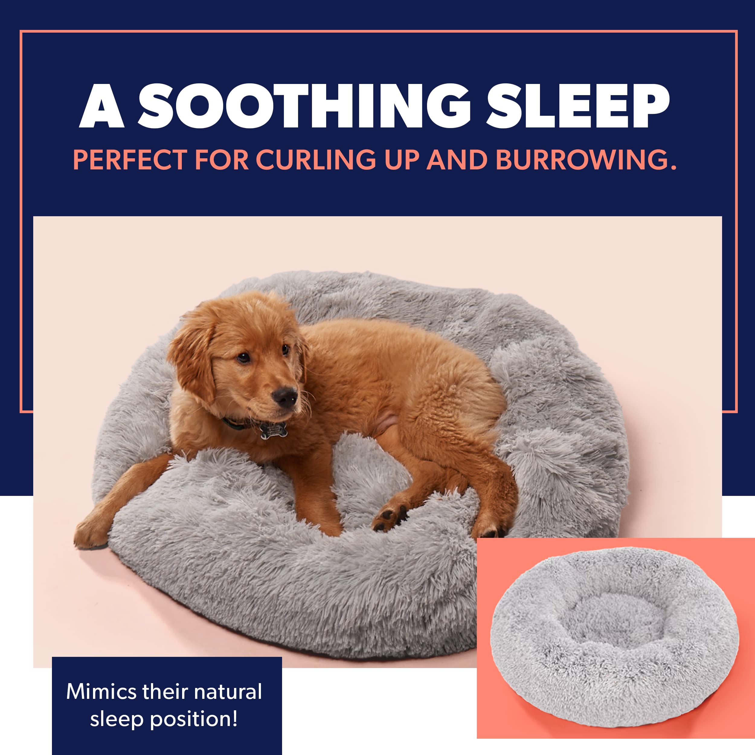 Active Pets Large Dog Bed - Calming Orthopedic Pet Bedding, Medium 30", Beige, Joint Support, Washable, Model GW-DU2G-N9KI