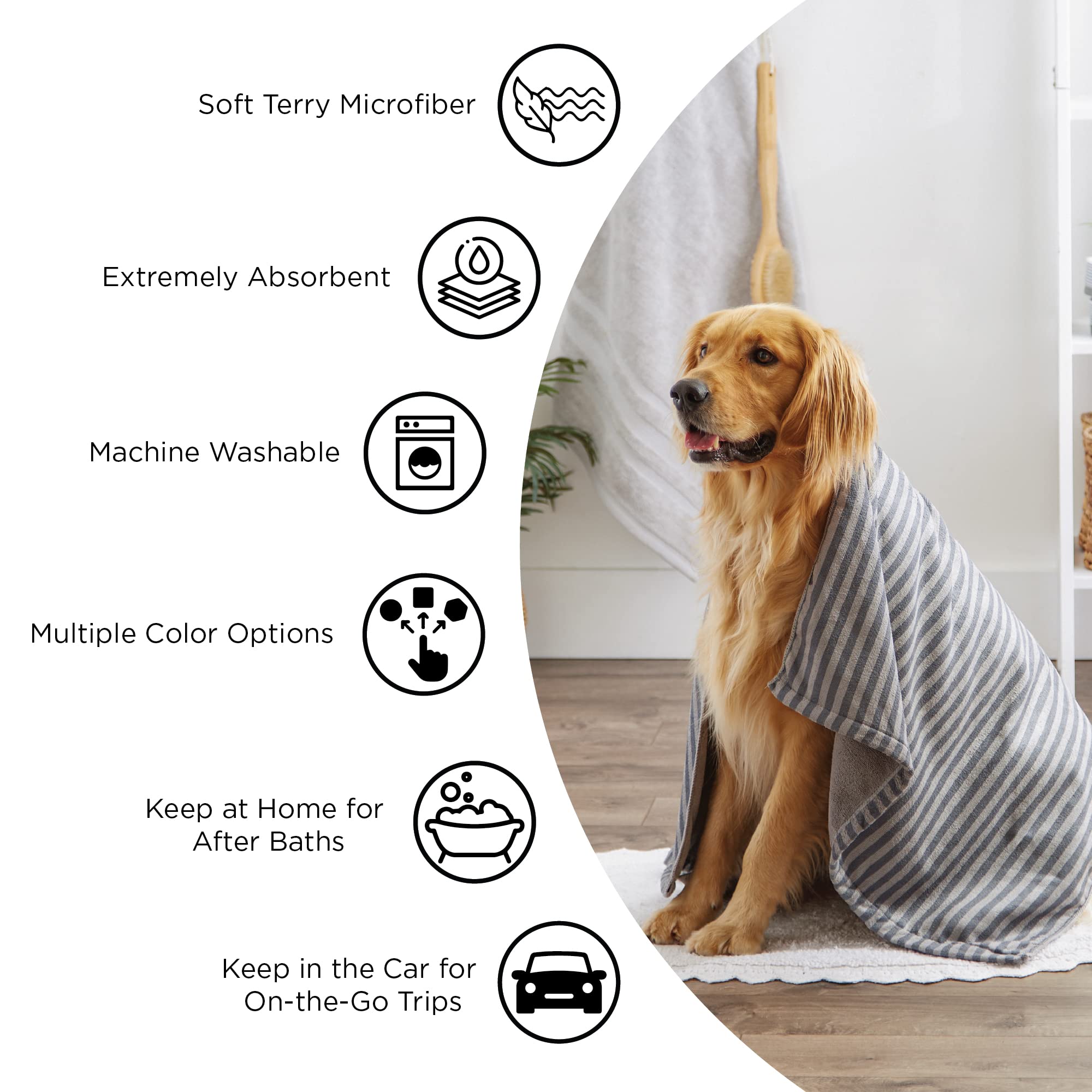 Bone Dry Pet Grooming Towel Collection Absorbent Microfiber X-Large, 41X23.5', Embroidered Rose