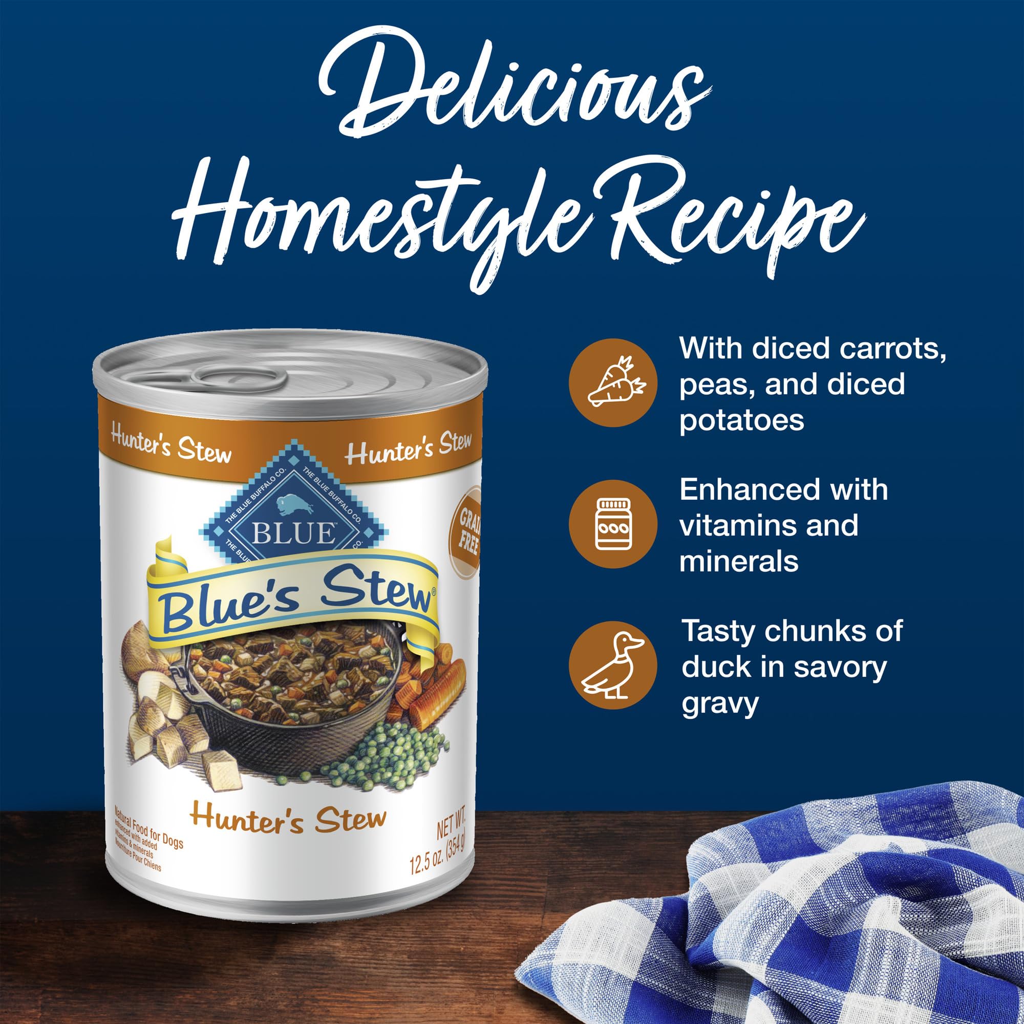Blue Buffalo Blue s Stew Grain Free Natural Adult Wet Dog Food, Hunter s Stew 12.5 oz cans (Pack of 12)