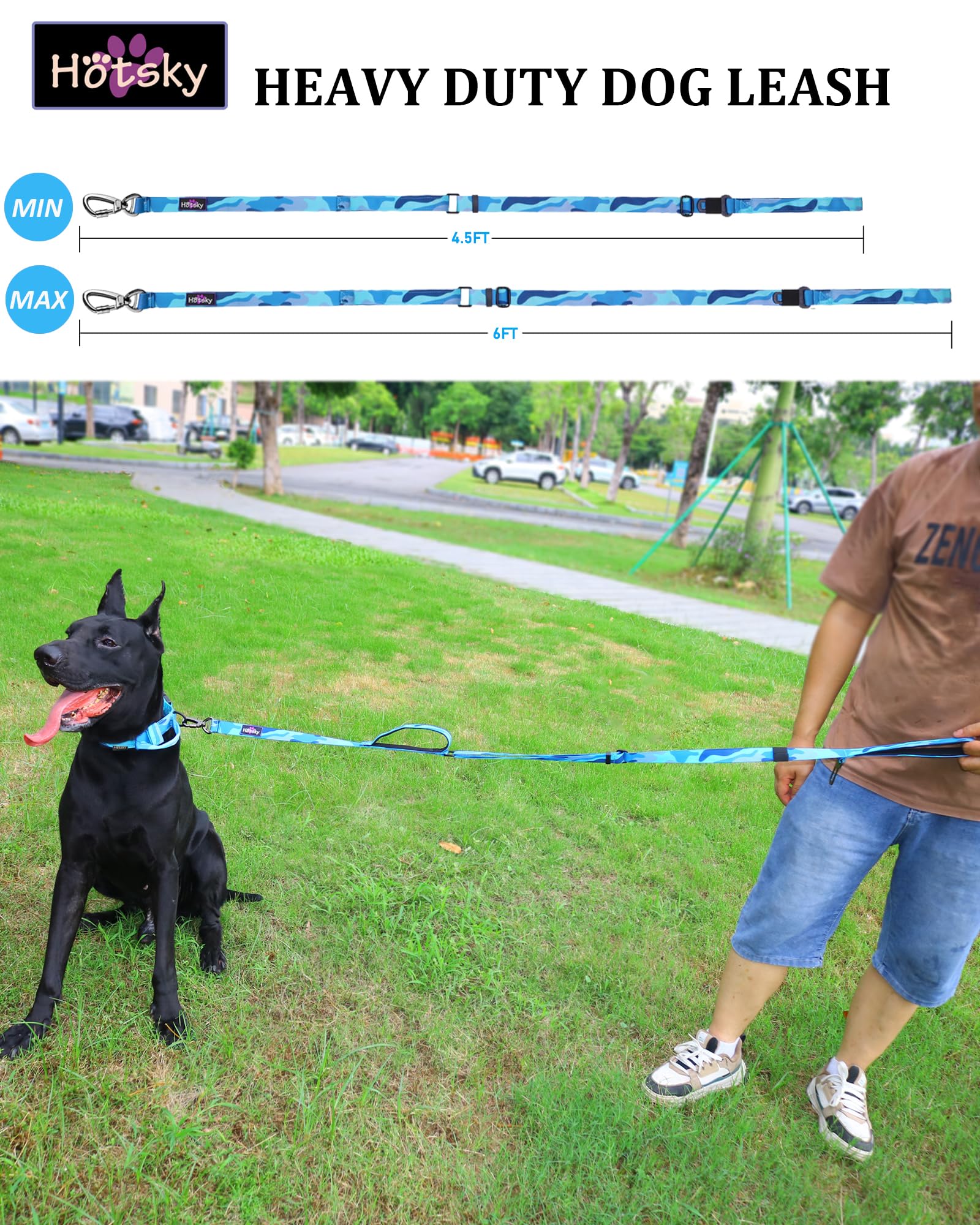 Hotsky Heavy Duty Dog Leash,4.5-6 Ft Adjustable Durable Nylon Seatbelt Lead With Two Padded Traffic Handle And Carabiner For Lar