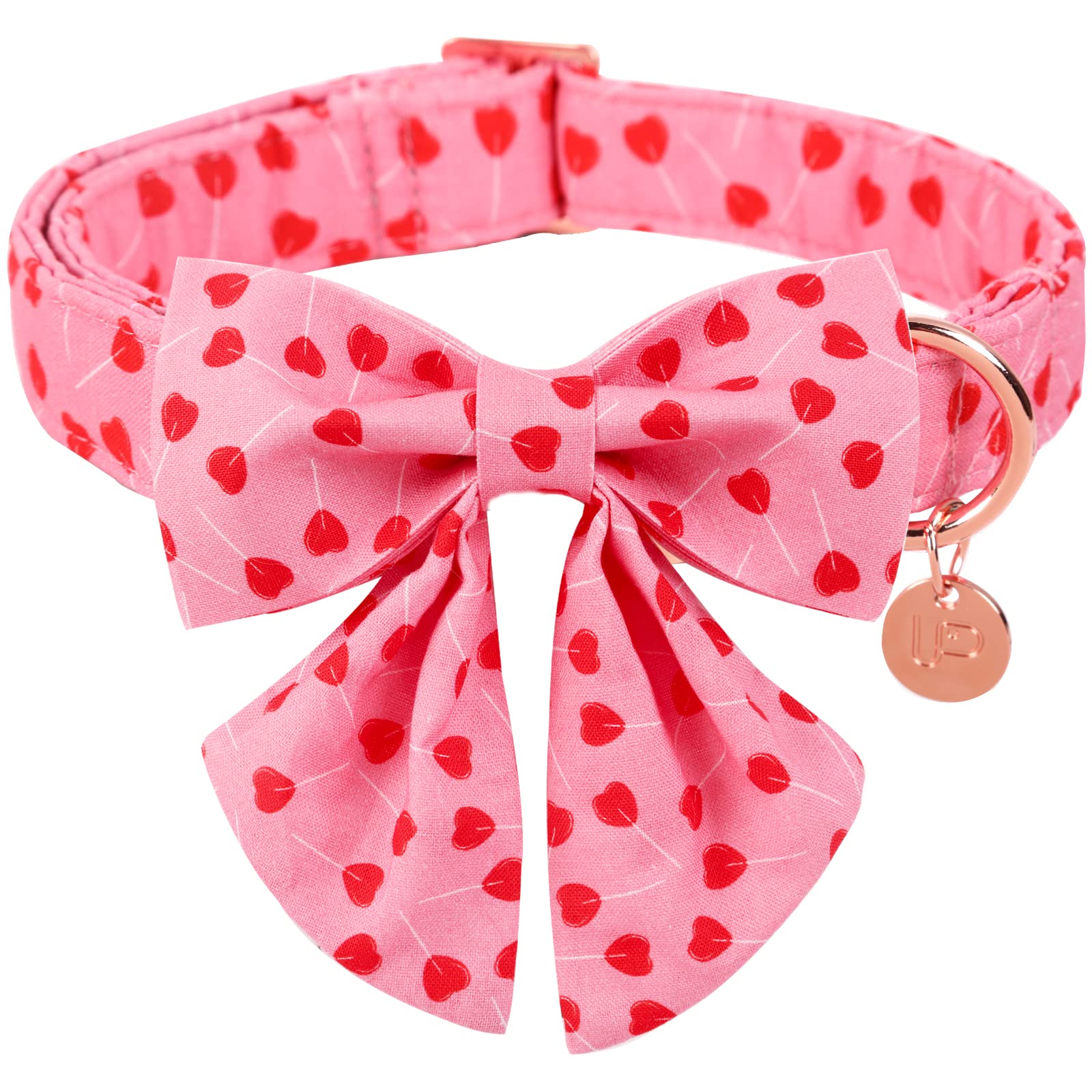 Up Urara Pup Valentine Dog Collar With Bow Tie, Valentine Bowtie Collar For Small Girl Dog, Cotton Collar With Durable Metal Buckle, Valentine’S Day Gift Pet Collar, S, Neck 10-16In, Red Heart