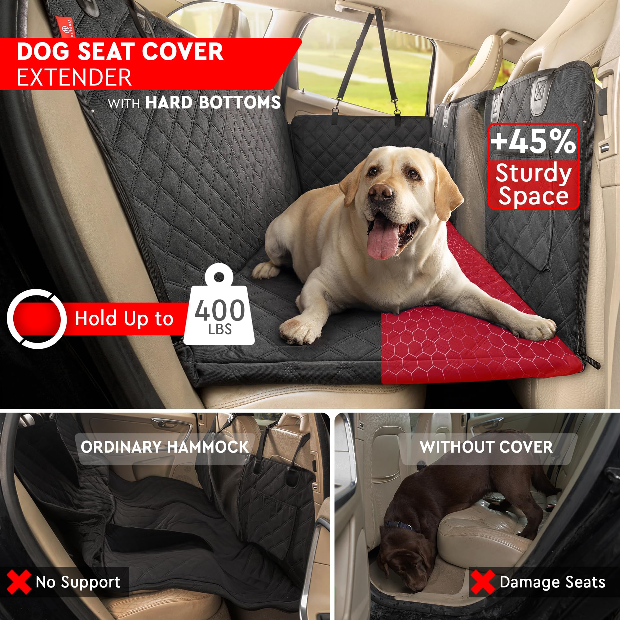 Helteko Back Seat Extender For Dogs, Premium Car Seat Cover With Hard Bottom Plates, Waterproof Backseat Protector, Mesh Window