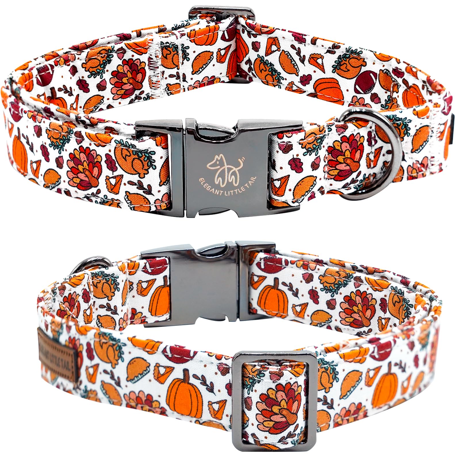 Elegant Little Tail Thanksgiving Turkey Pumpkin Pet Collar - Cotton With Metal Buckle Adjustable Dog Collar For Medium Dogs
