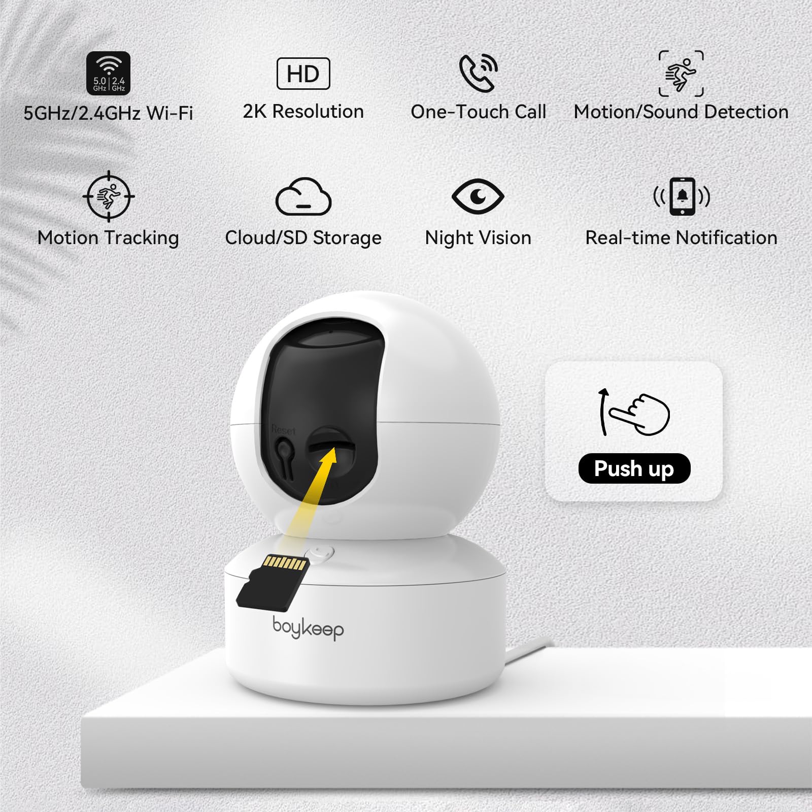Boykeep Indoor Camera - 2K Pet Camera 5G/2.4Ghz Wifi For Baby Monitor With Phone App, 360 Pan & Tilt, 2-Way Audio, Night Vision,