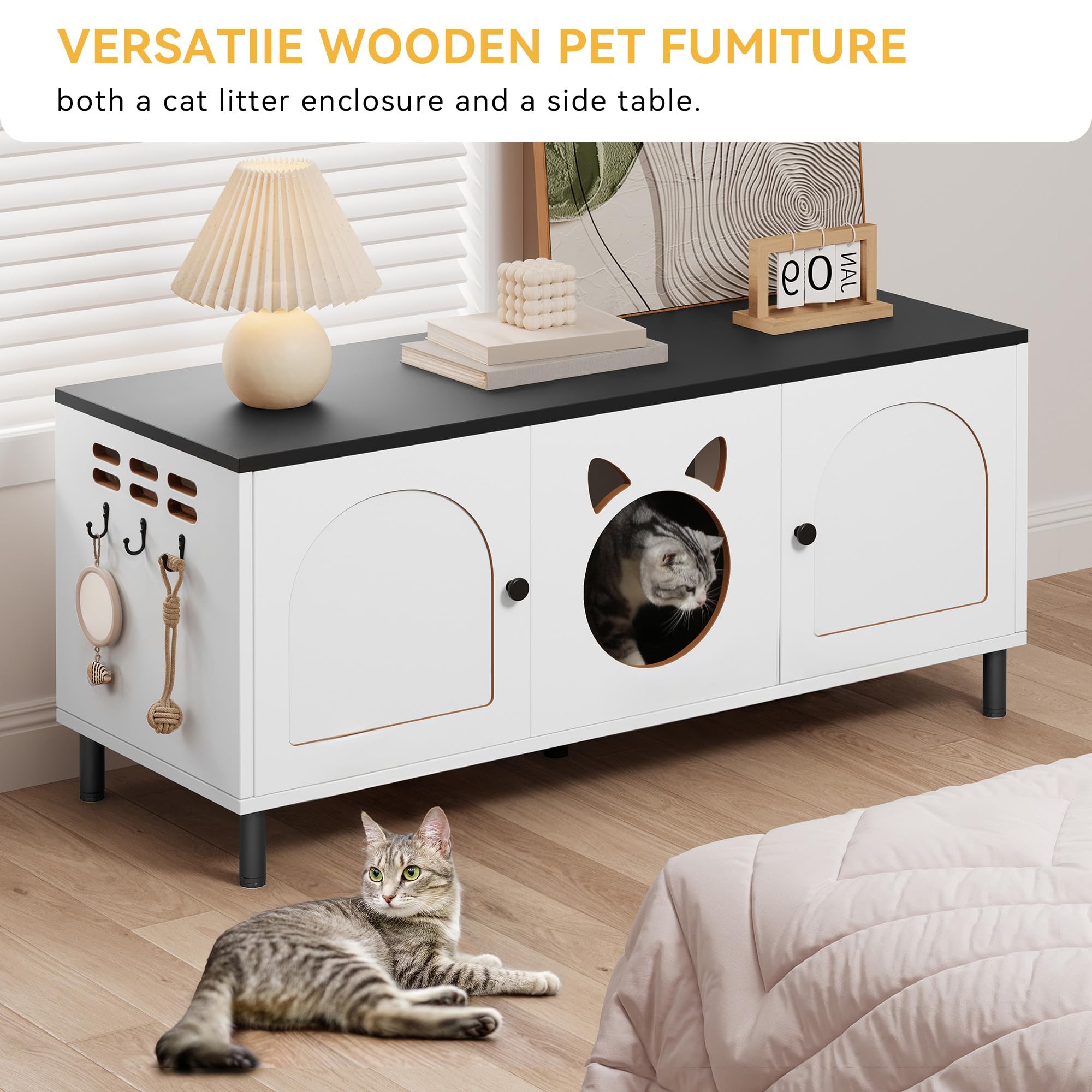 Yitahome Cat Litter Box Enclosure, Litterbox Furniture Hidden, Wooden Washroom Furniture, Hidden Litter Boxes Cover, Cat House F