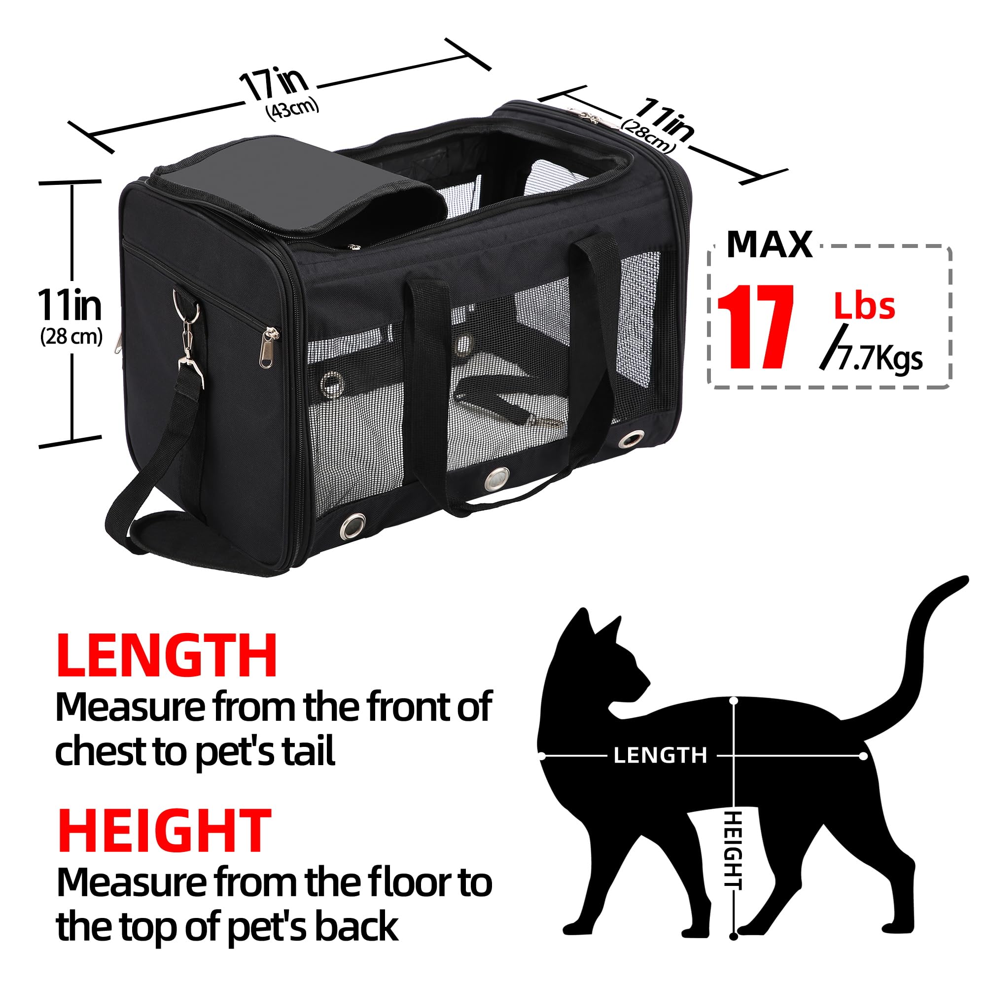 Soft Sided Cat/Dog Carrier,Collapsible Pets Travel Carriers For Pet/Puppy With Shoulder Strap & Removable Mat,Mesh Top Load Small Dogs/Cats Carry Bag Up To 17 Lbs Tsa Airline Approved(Black,M)