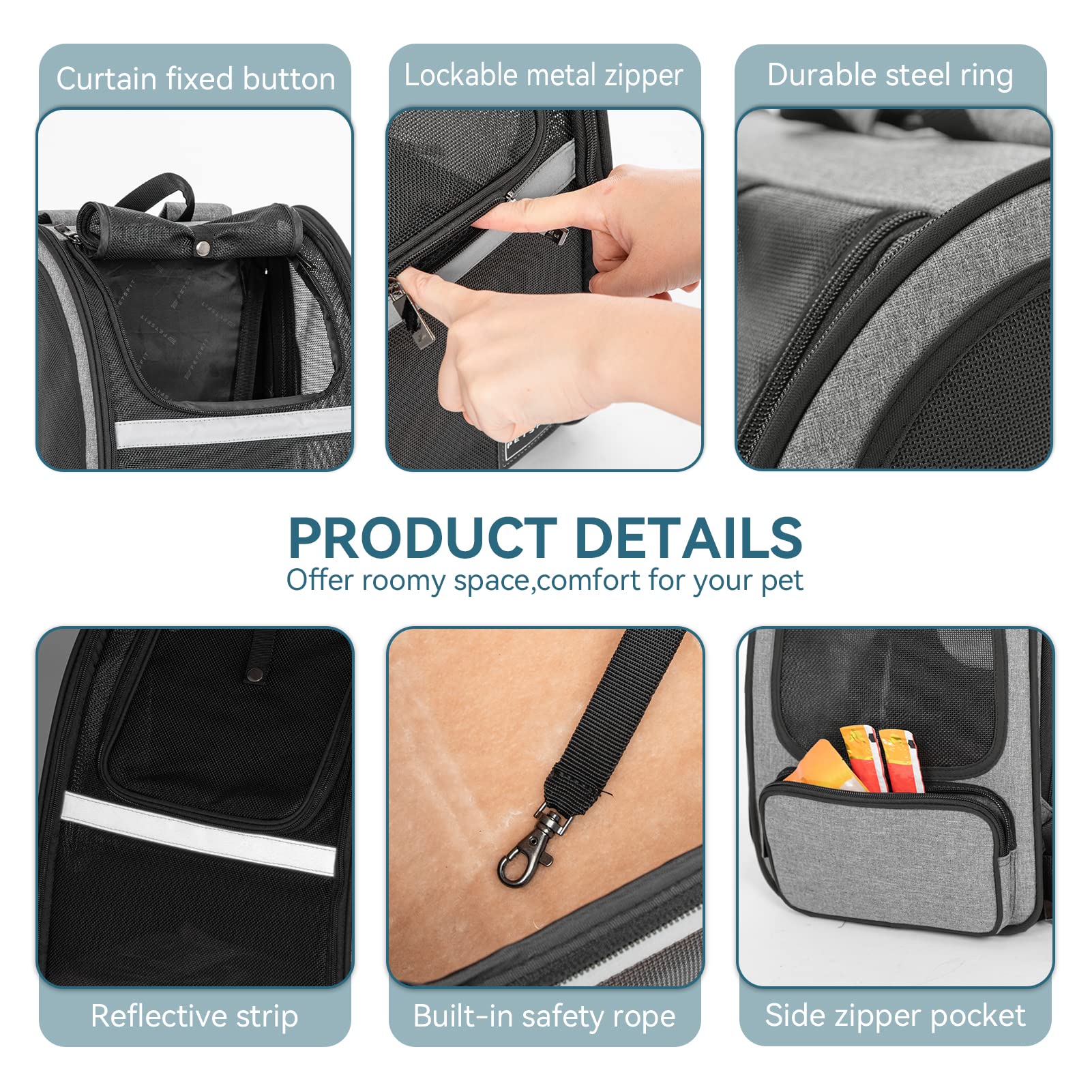 Petsfit Dog Backpack Carrier,Cat Backpacks Expandable with Great Ventilation,Fleece Mat,Perfect for Hiking,Camping Hold Pets Und