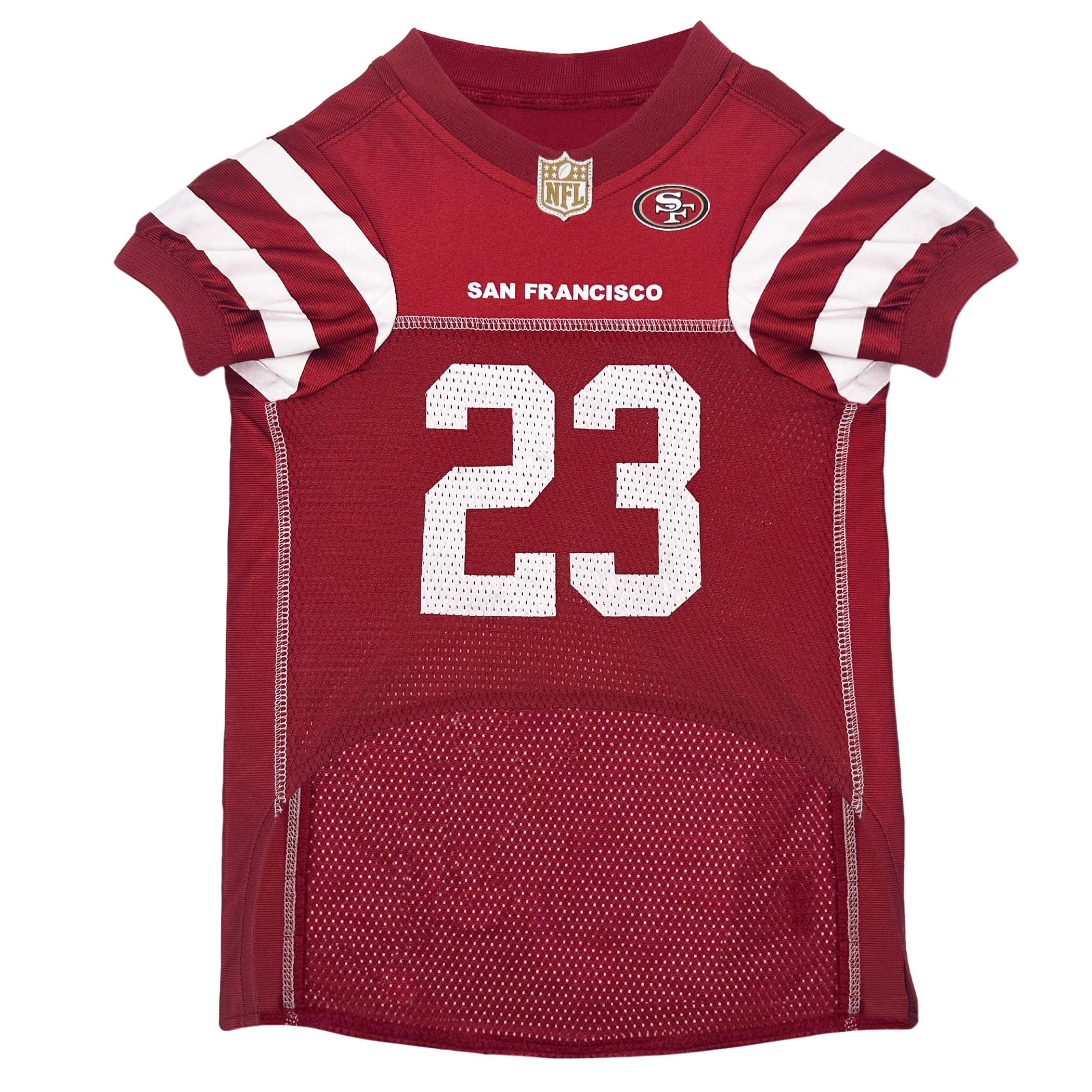 Pets First Nflpa Christian Mccaffrey Pet Jersey #23, Nfl Dog Shirt, San Francisco 49Ers Mesh Jersey, Size Medium