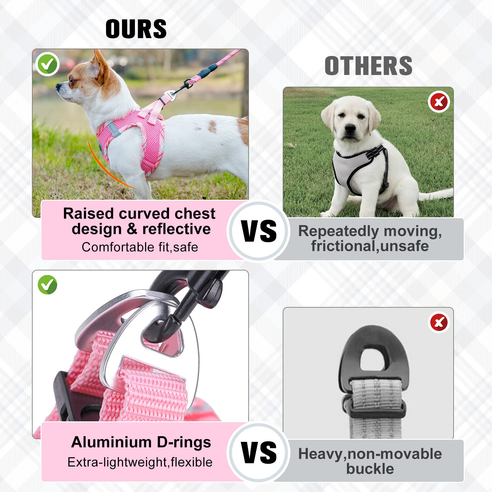 Beautyzoo Dog Harness And Leash Set For Small Medium Dogs,No Pull Step-In Harness For Puppy S M Sized Dogs And Cats,Air Mesh Adjustable Breathable Soft No Chock Escape Proof Vest Harnesses,Pink Xs
