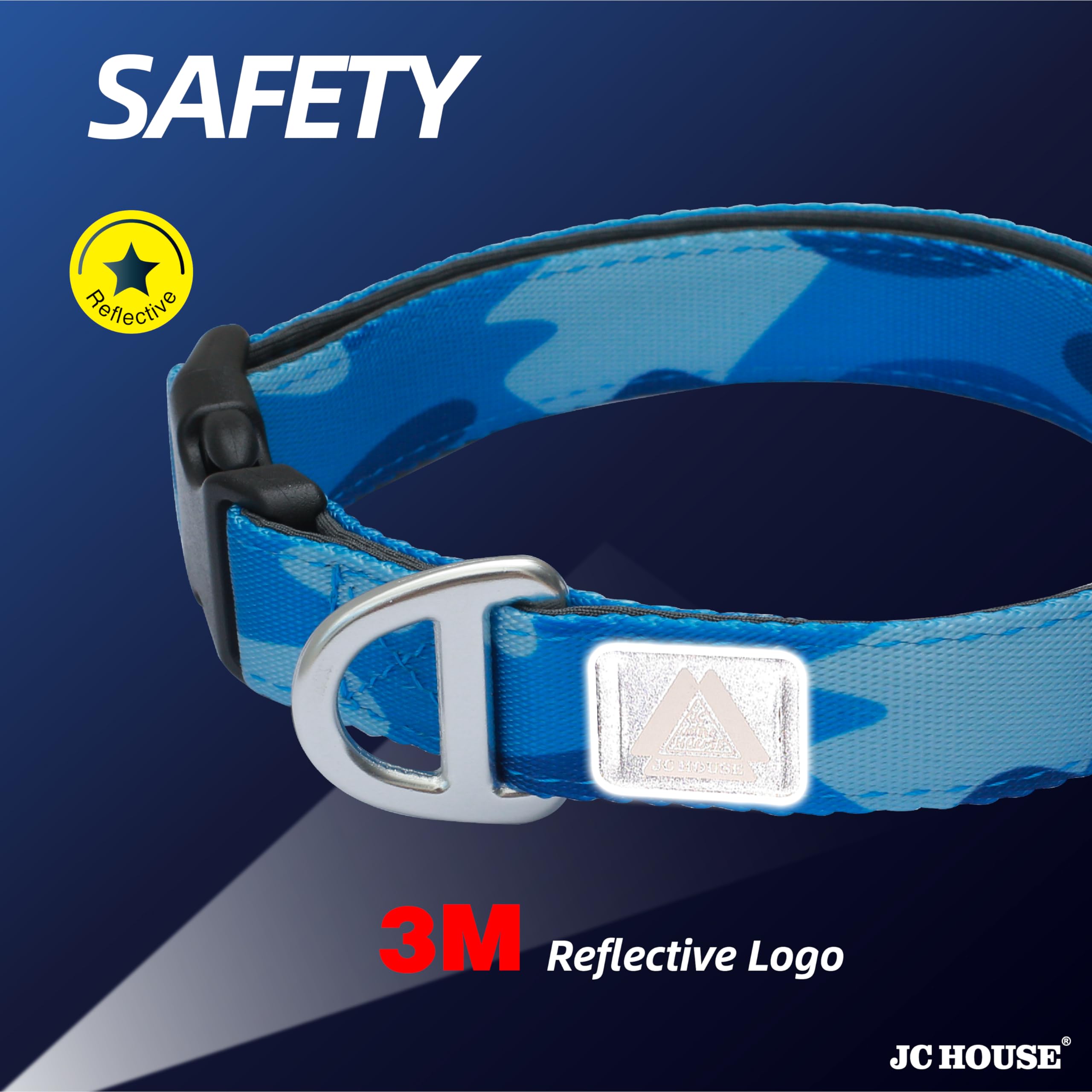 Jc House Soft Padded Dog Collar, Neck 12-20, Adjustable Heavy Duty Collar With 3M Reflective Logo For Medium, Large Dogs, Camo B