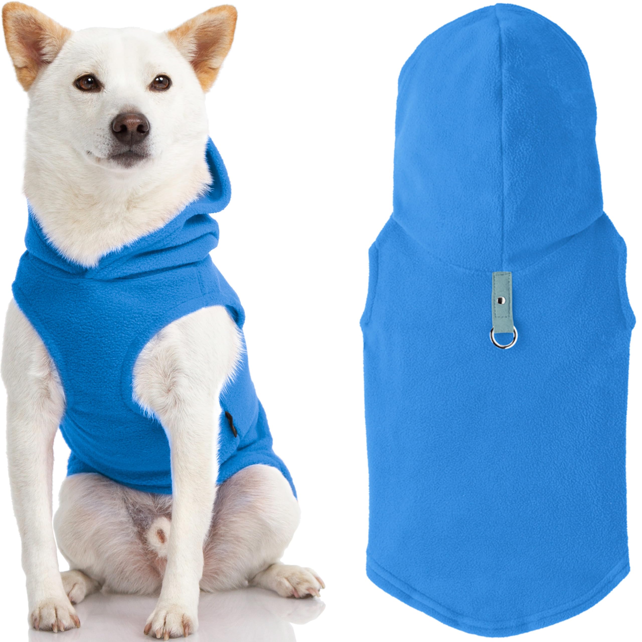 Gooby Fleece Vest Hoodie Dog Sweater - Blue, X-Large - Warm Pullover Dog Hoodie with O-Ring Leash - Winter Hooded Small Dog Swea